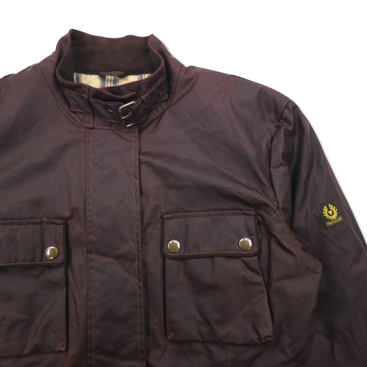 Belstaff GOLD Label イタリア製 ロードマスター モーターサイクルジャケット オイルドジャケット L ブラウン ポリエステル 裏地チェック ダブルジップ