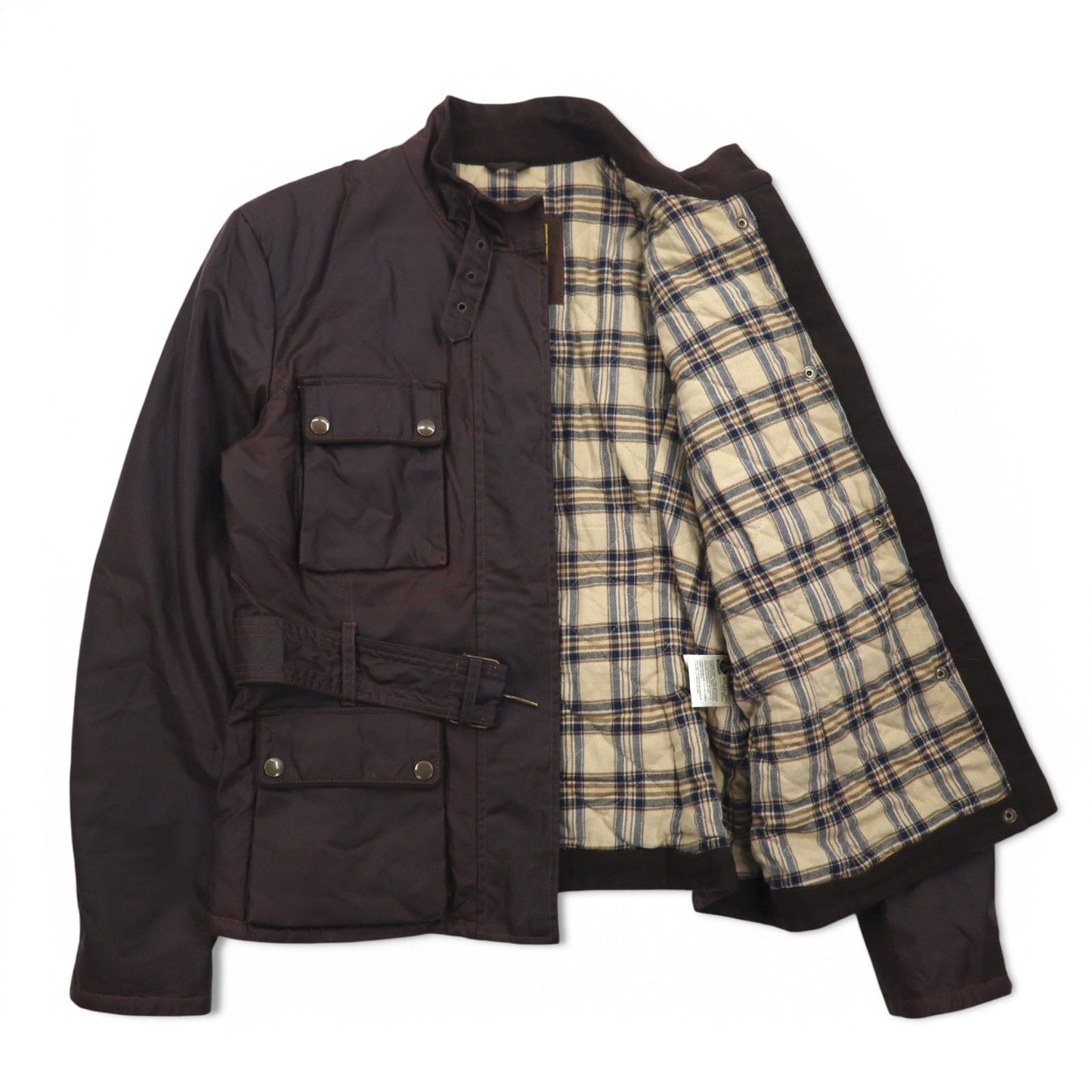 Belstaff GOLD Label イタリア製 ロードマスター モーターサイクルジャケット オイルドジャケット L ブラウン ポリエステル 裏地チェック ダブルジップ