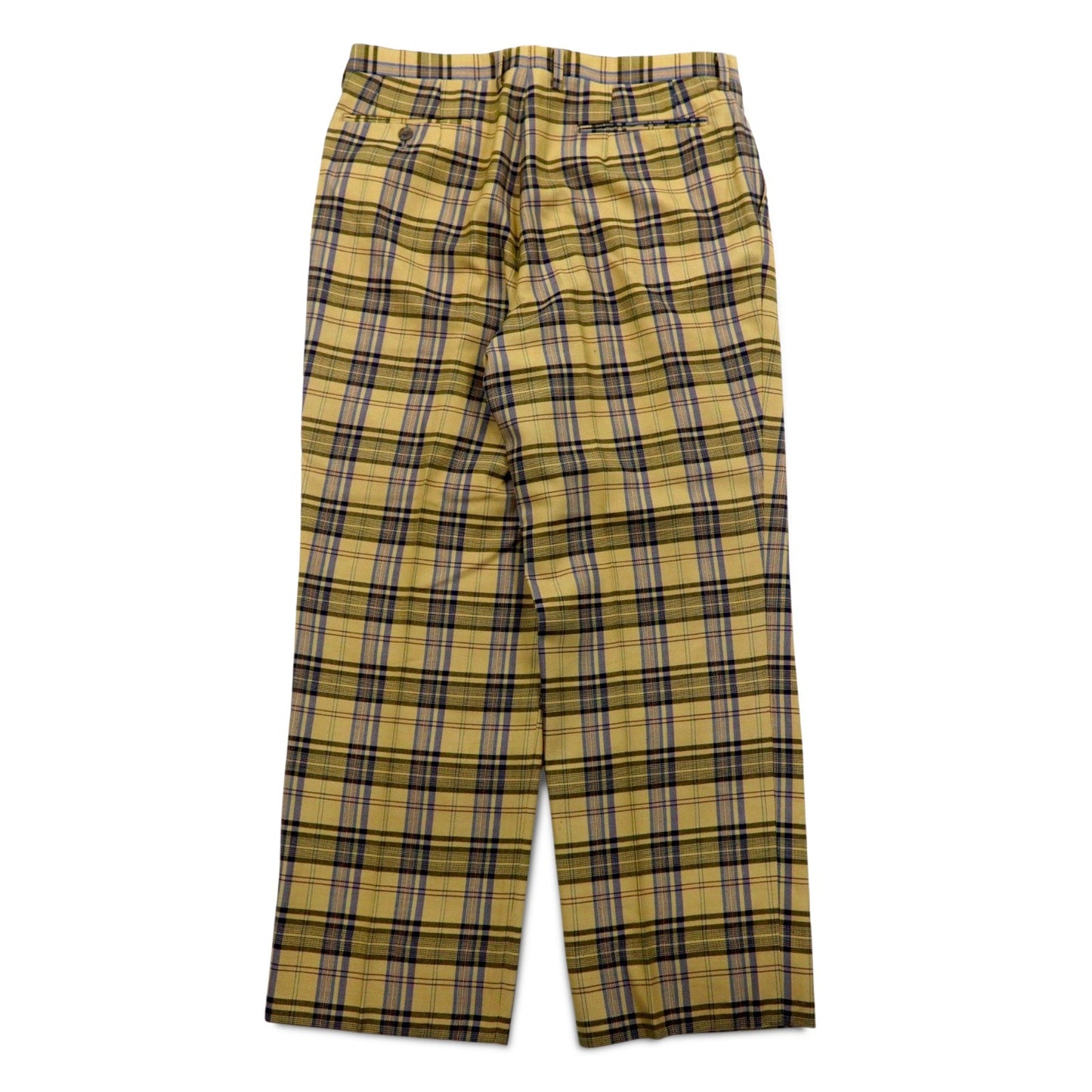 DAKS タック ワイド スラックスパンツ M ベージュ チェック ウール 日本製