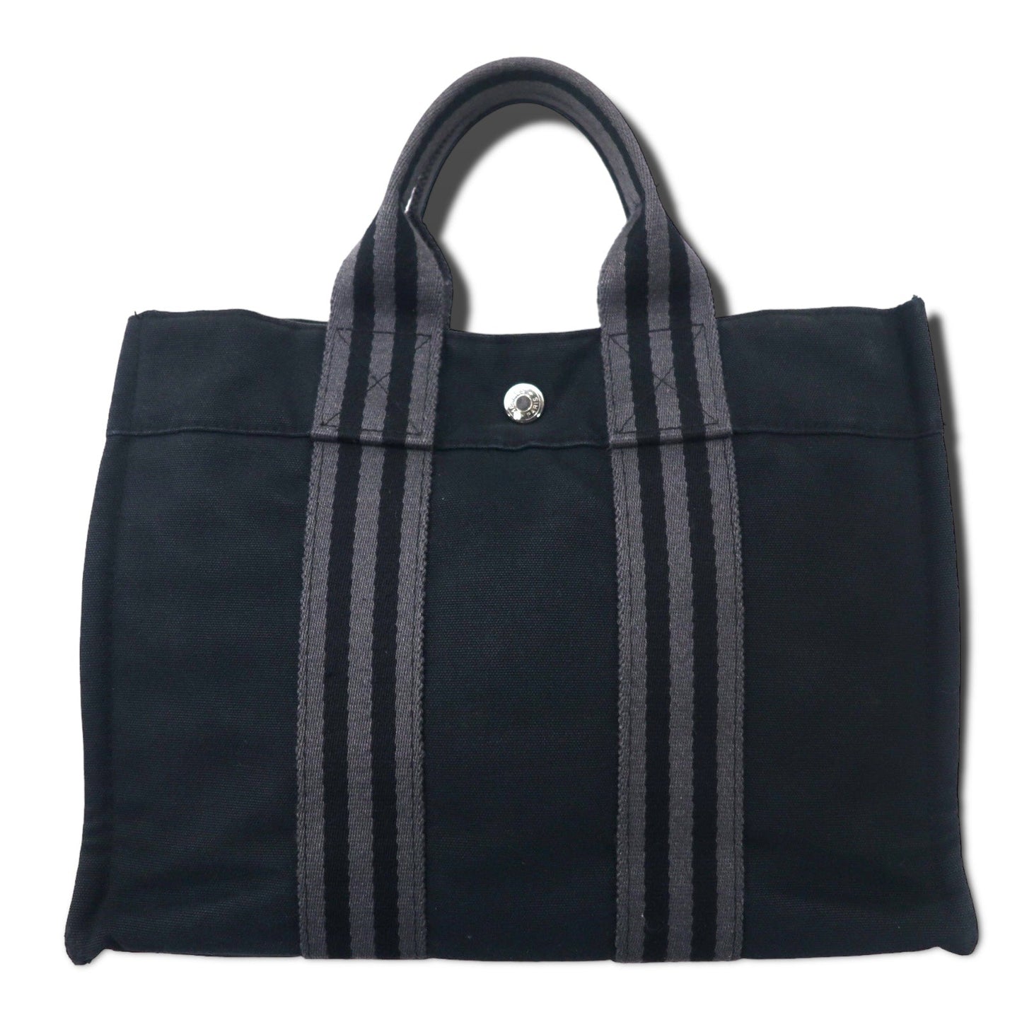 HERMES フランス製 フールトゥ PM トートバッグ ハンドバッグ ブラック コットン キャンバス