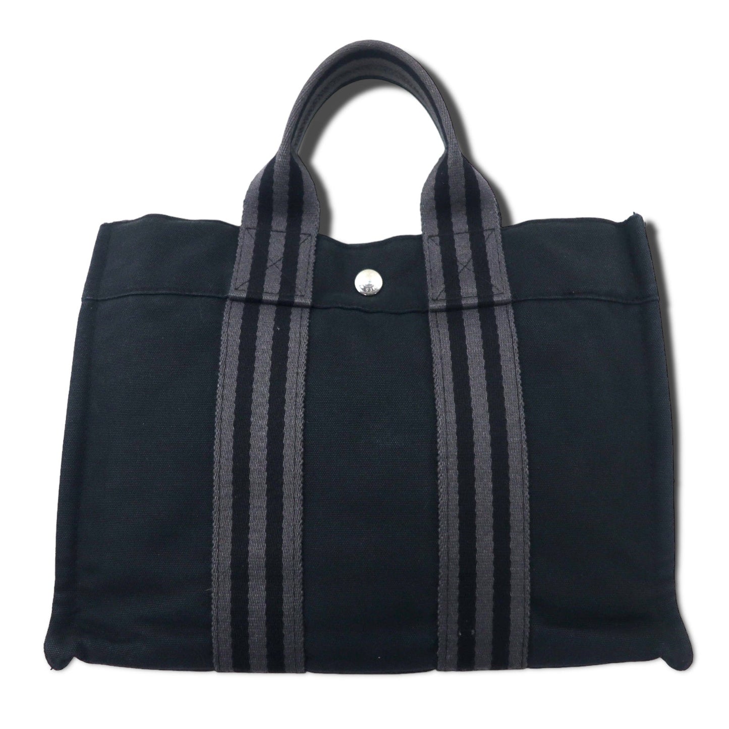 HERMES フランス製 フールトゥ PM トートバッグ ハンドバッグ ブラック コットン キャンバス
