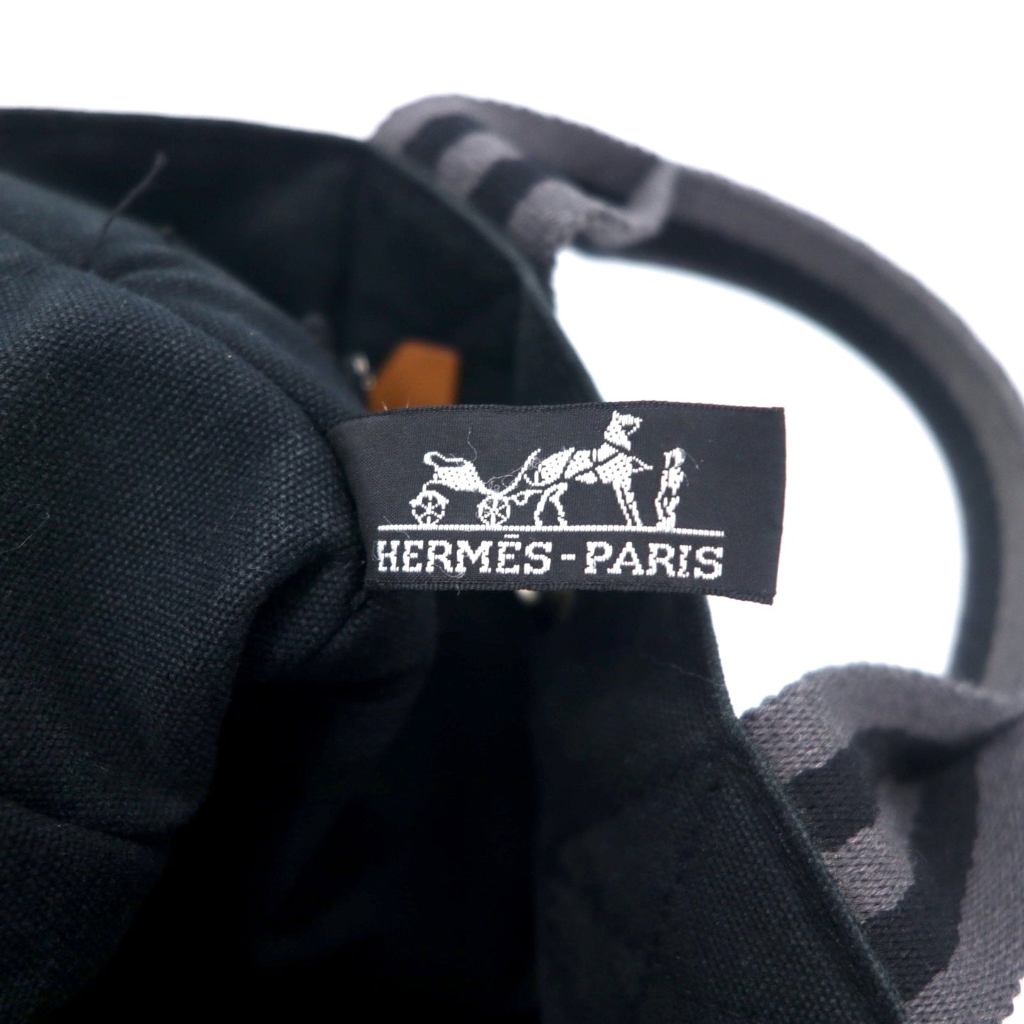 HERMES フランス製 フールトゥ PM トートバッグ ハンドバッグ ブラック コットン キャンバス