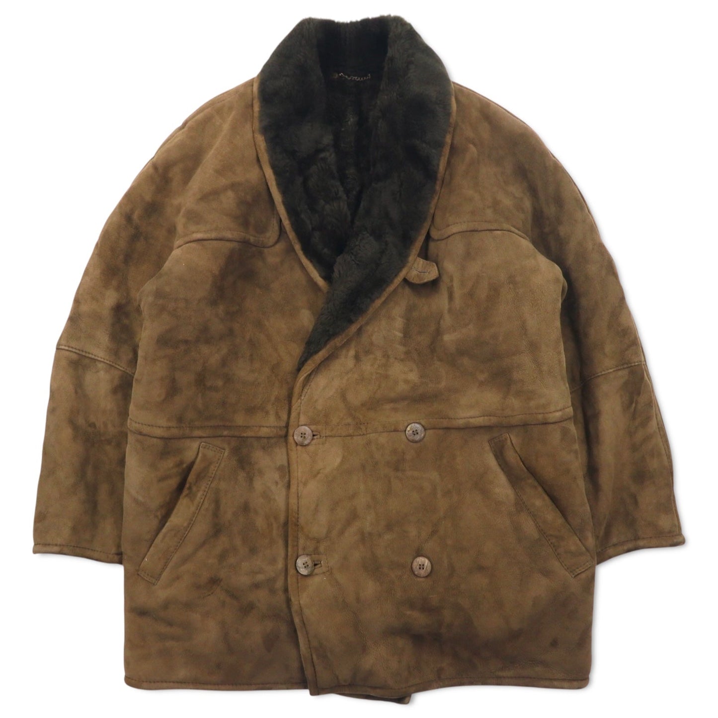 Elisa Sori Made in Italy Shearling Sheepskin Coat ショールカラー ムートンコート XL ブラウン シアリング レザー シープスキン