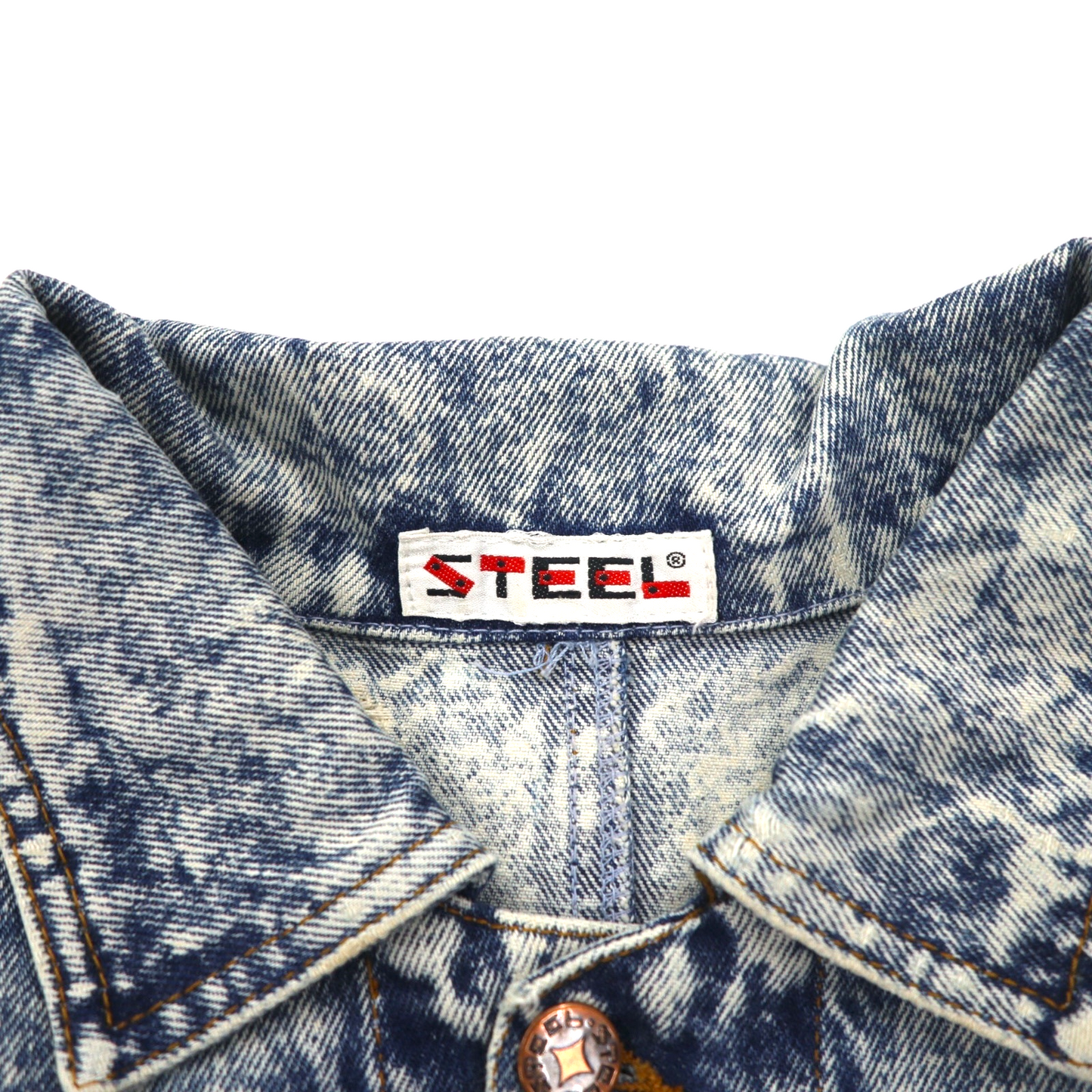 USA製 90年代 STEEL ケミカルウォッシュ デニムジャケット Gジャン L ブルー シンチバック