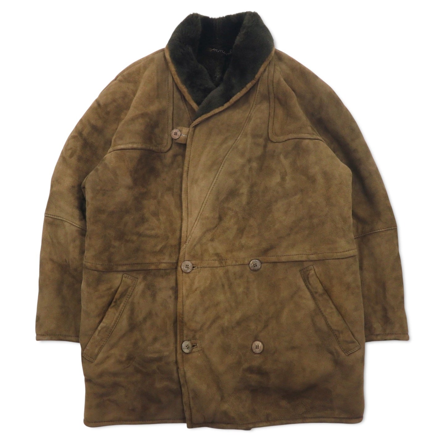 Elisa Sori Made in Italy Shearling Sheepskin Coat ショールカラー ムートンコート XL ブラウン シアリング レザー シープスキン