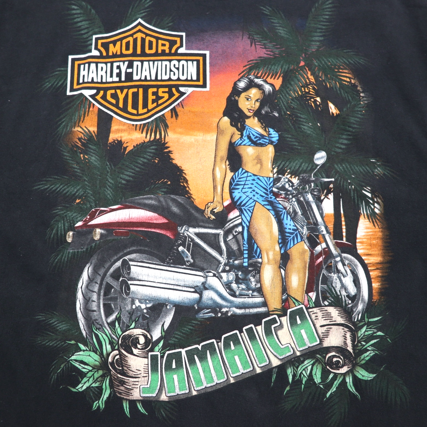 HARLEY DAVIDSON ジャマイカ JAMAICA バックプリント Tシャツ XL ブラック ピンナップガール