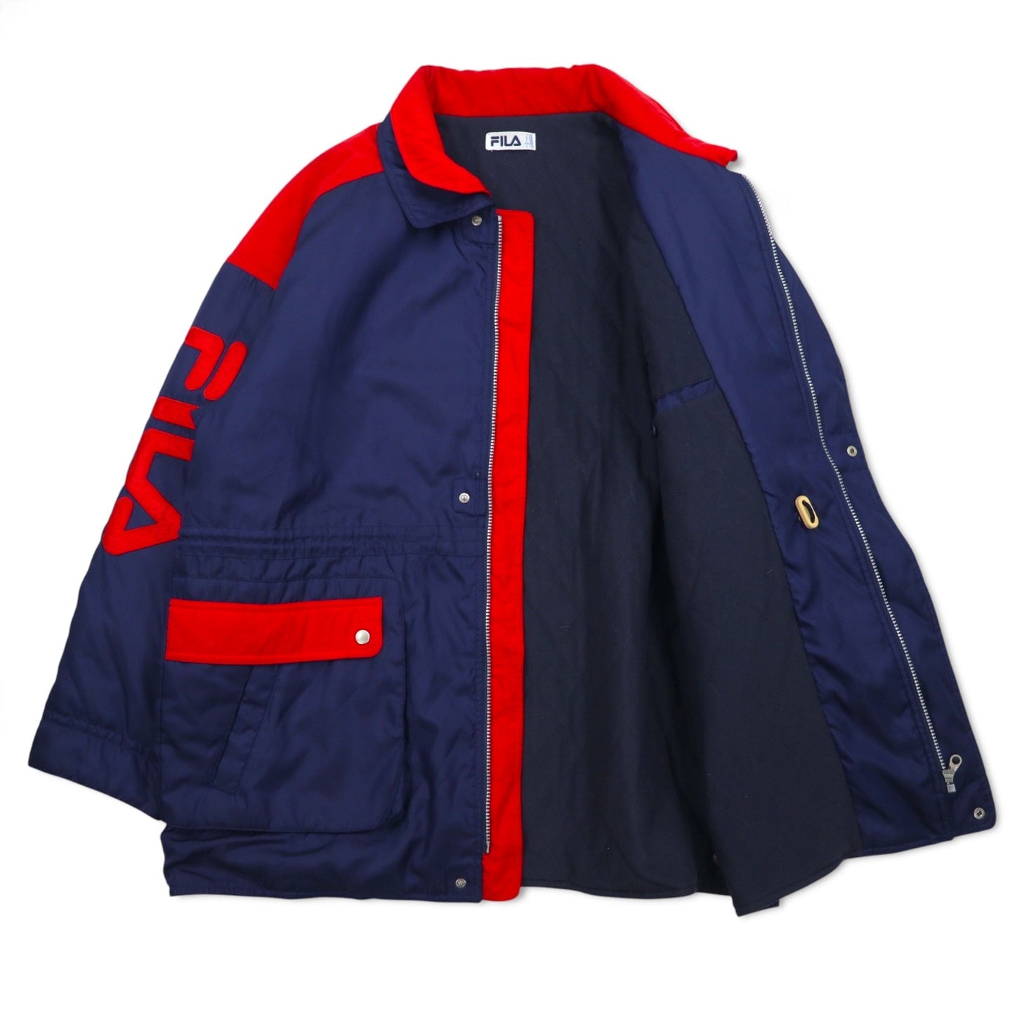 FILA 90年代 セーリングジャケット XL ネイビー ポリエステル ドローコード キルティングライナー