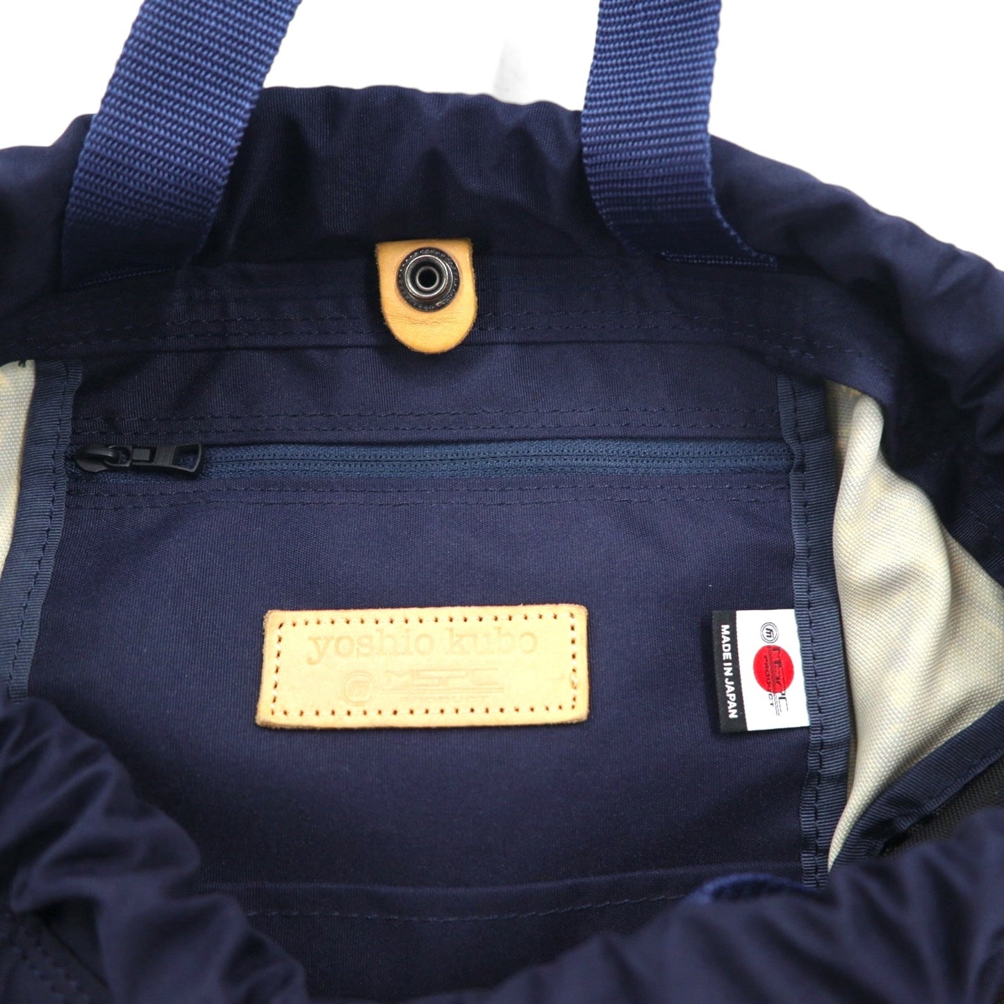 yoshio kubo × MSPC ( MASTER PIECE ) 巾着 リュックサック ナップサック ネイビー ナイロン レザー 日本製