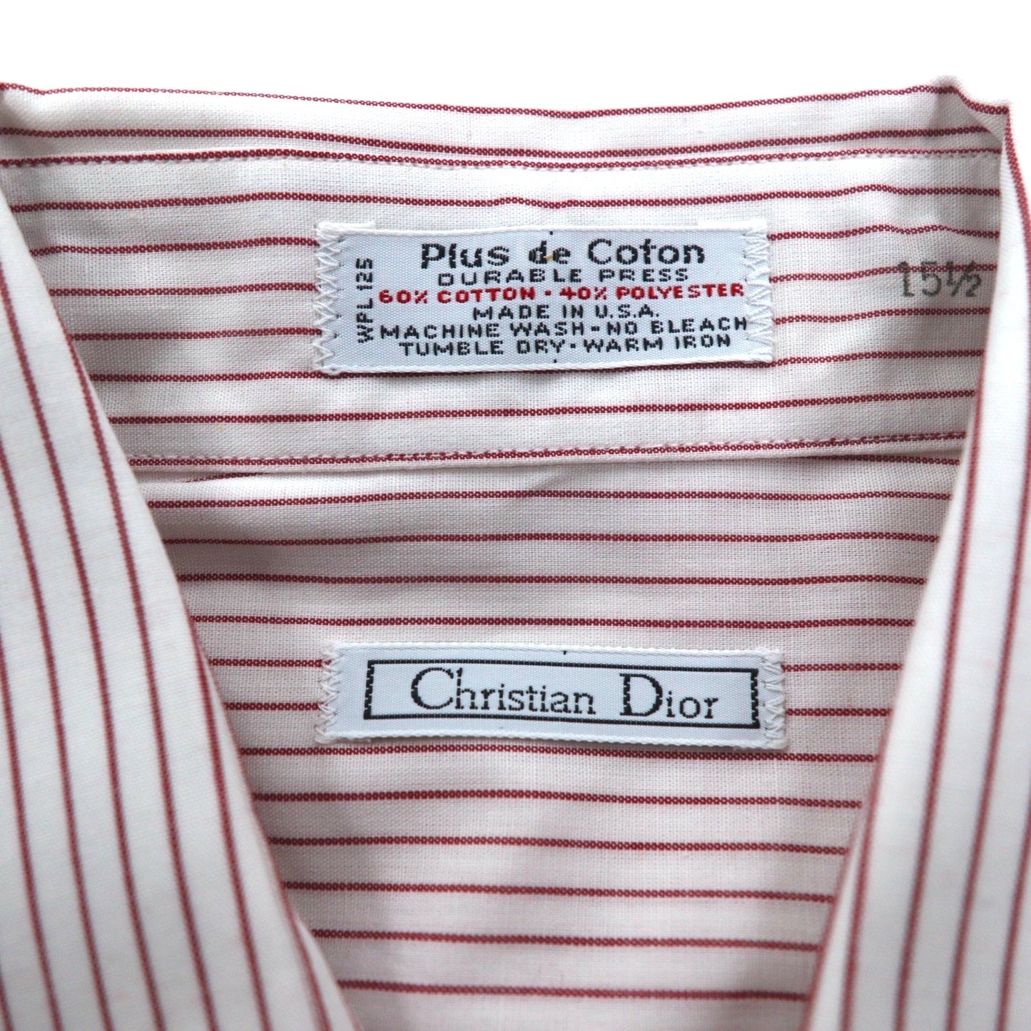 Christian Dior USA製 オールド ドレスシャツ L ホワイト ストライプ コットン 未使用品
