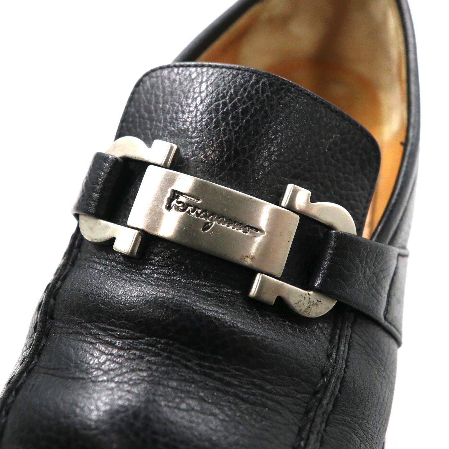 Salvatore Ferragamo ガンチーニ ローファー 24.5cm ブラック レザー ロゴプレート 14072 イタリア製