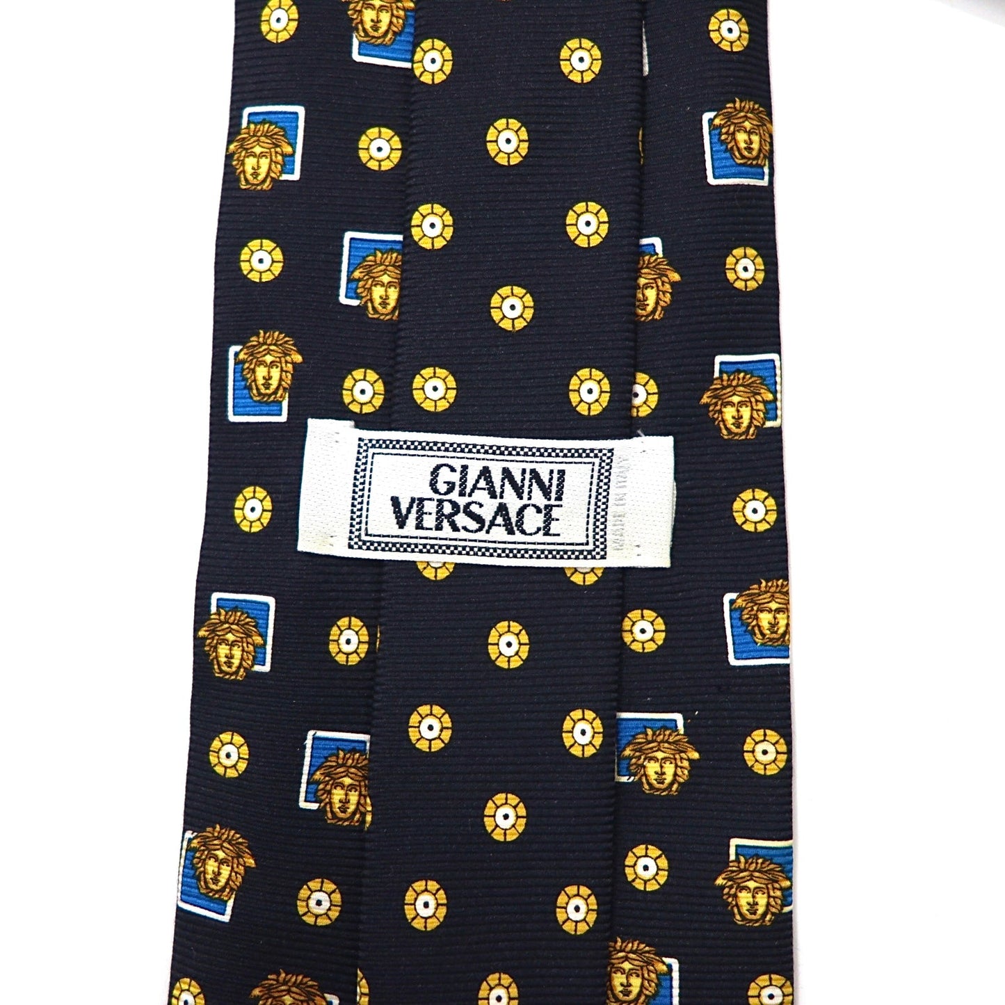 GIANNI VERSACE ネクタイ ネイビー 総柄 メデューサ イタリア製 シルク