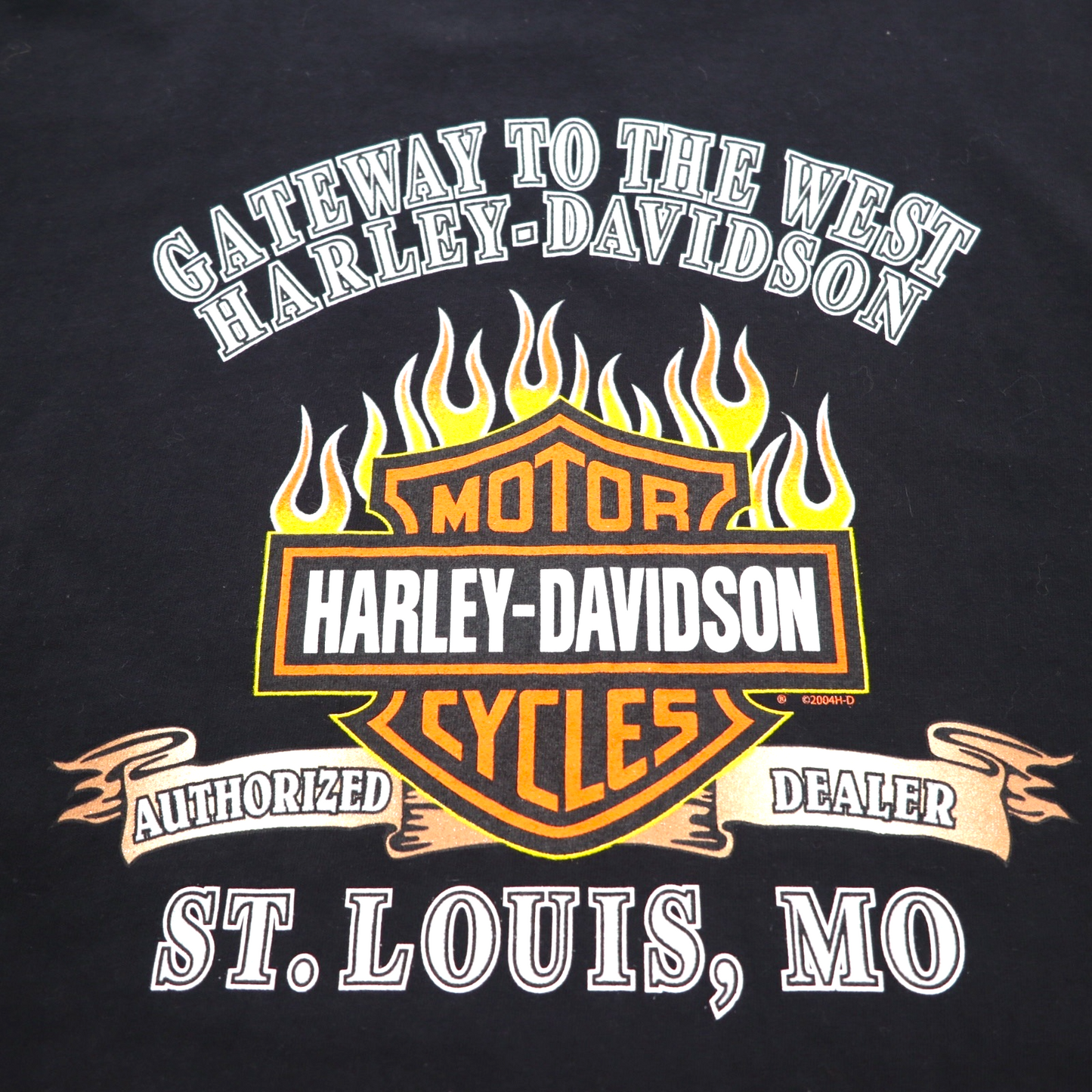 HARLEY DAVIDSON 00年代 USA製 ファイヤーパターン スカルプリント Tシャツ 2XL ブラック コットン ST LOUIS MO