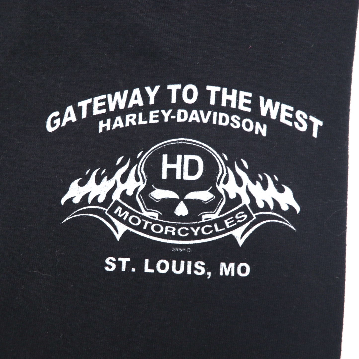 HARLEY DAVIDSON 00年代 USA製 ファイヤーパターン スカルプリント Tシャツ 2XL ブラック コットン ST LOUIS MO