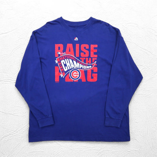 Majestic ロングスリーブ Tシャツ ロンT 3XL ブルー コットン MLB CUBS ビッグサイズ