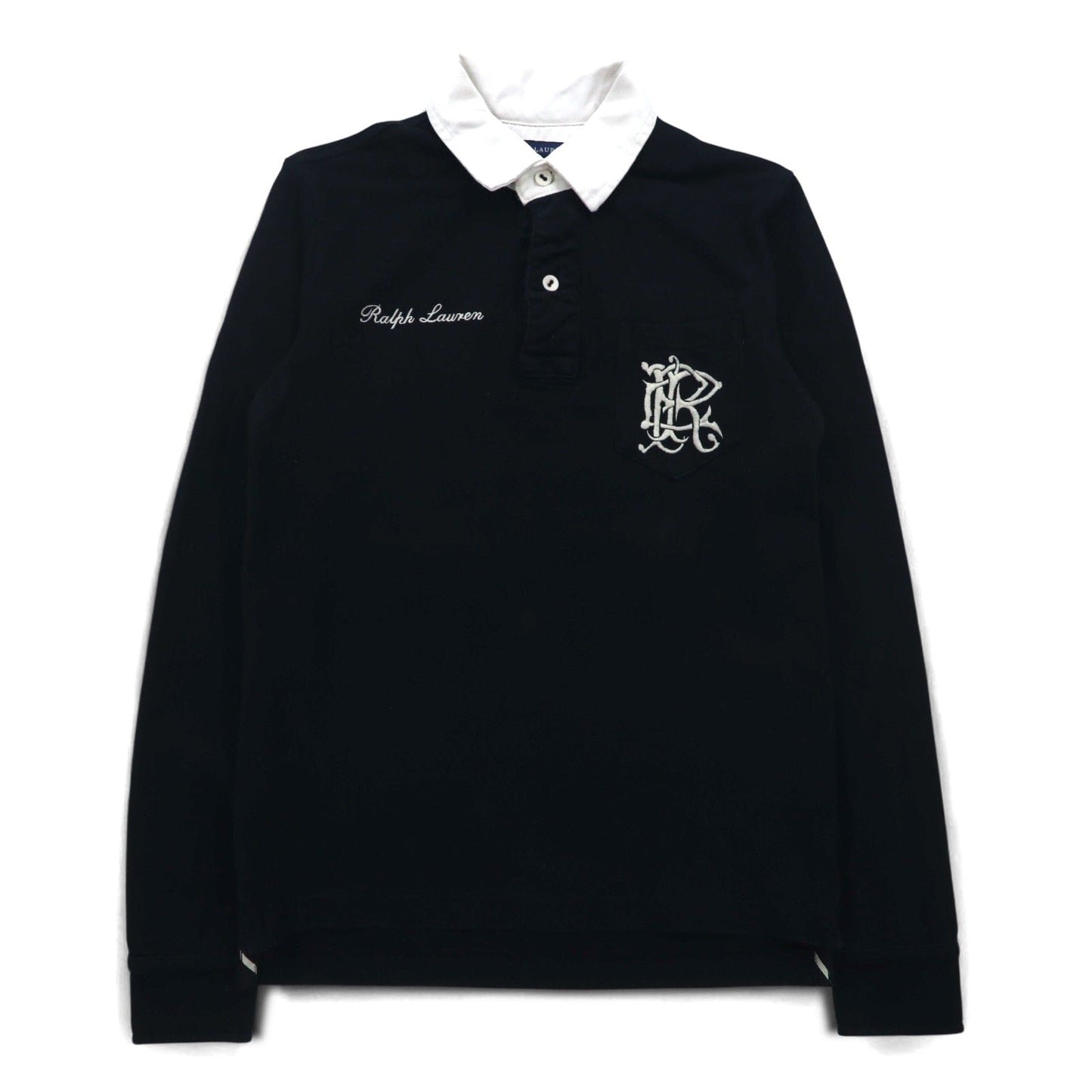RALPH LAUREN 90年代 ラガーシャツ S ブラック コットン ロゴ 刺繍 ナンバリング
