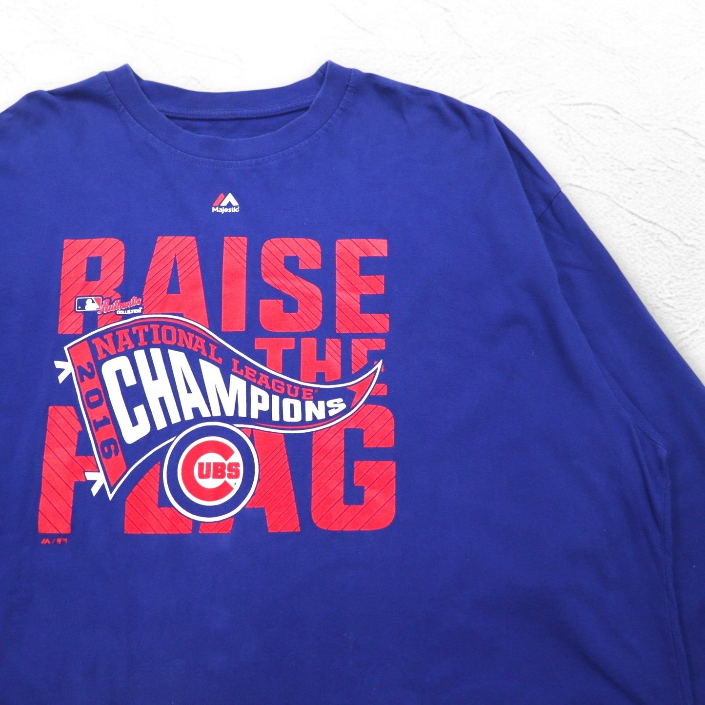 Majestic ロングスリーブ Tシャツ ロンT 3XL ブルー コットン MLB CUBS ビッグサイズ