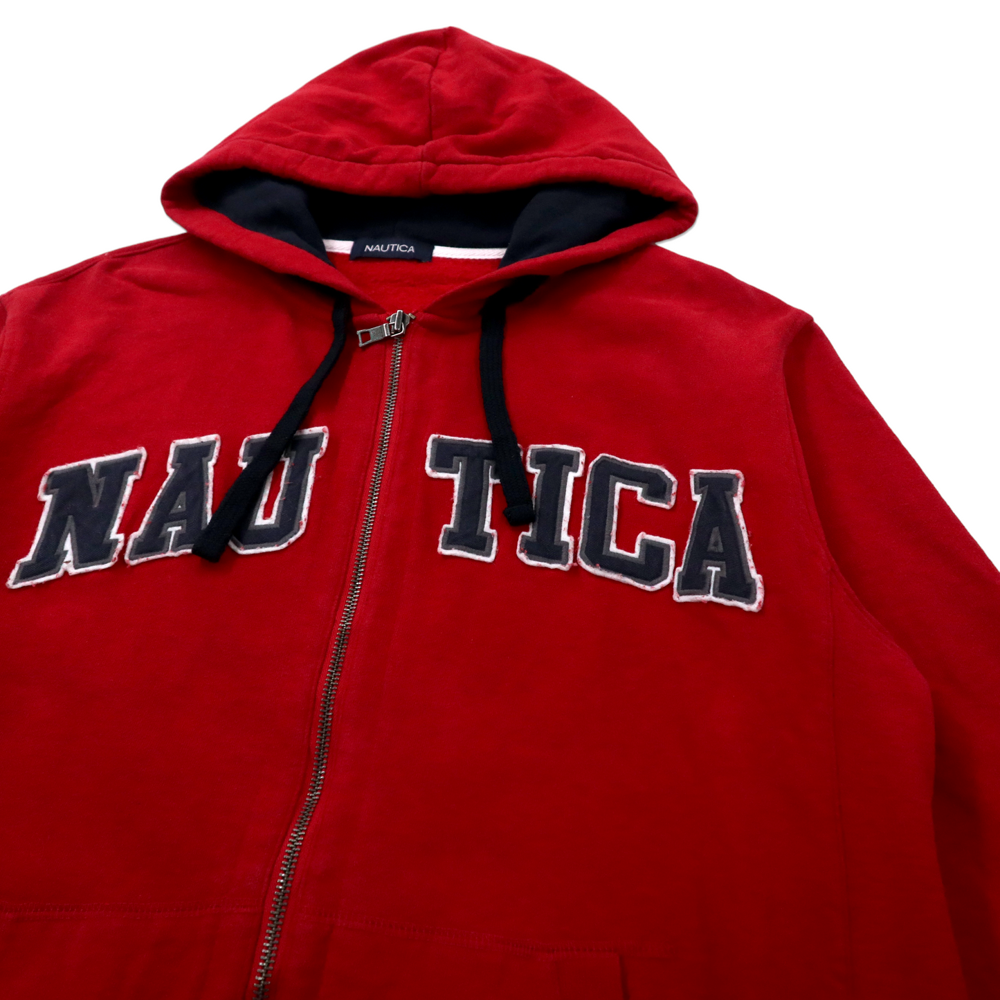 NAUTICA フルジップパーカー L レッド コットン 裏起毛 ロゴ