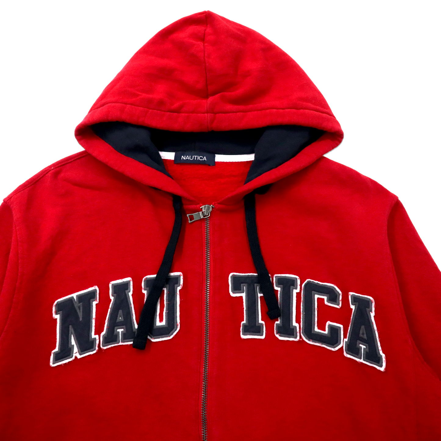 NAUTICA フルジップパーカー L レッド コットン 裏起毛 ロゴ