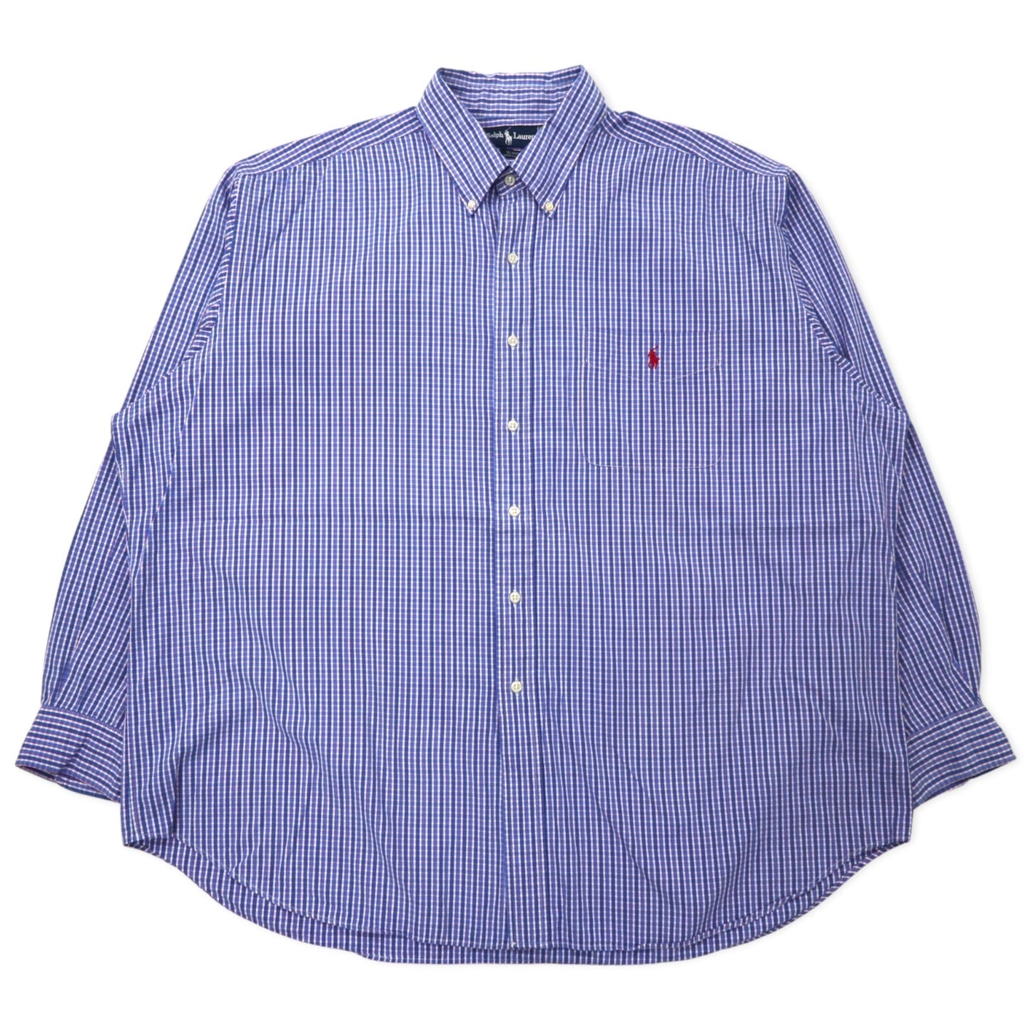 Ralph Lauren ボタンダウンシャツ XXL ブルー チェック コットン BLAIRE スモールポニー刺繍
