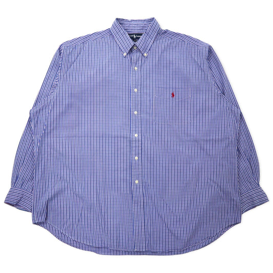 Ralph Lauren ボタンダウンシャツ XXL ブルー チェック コットン BLAIRE スモールポニー刺繍