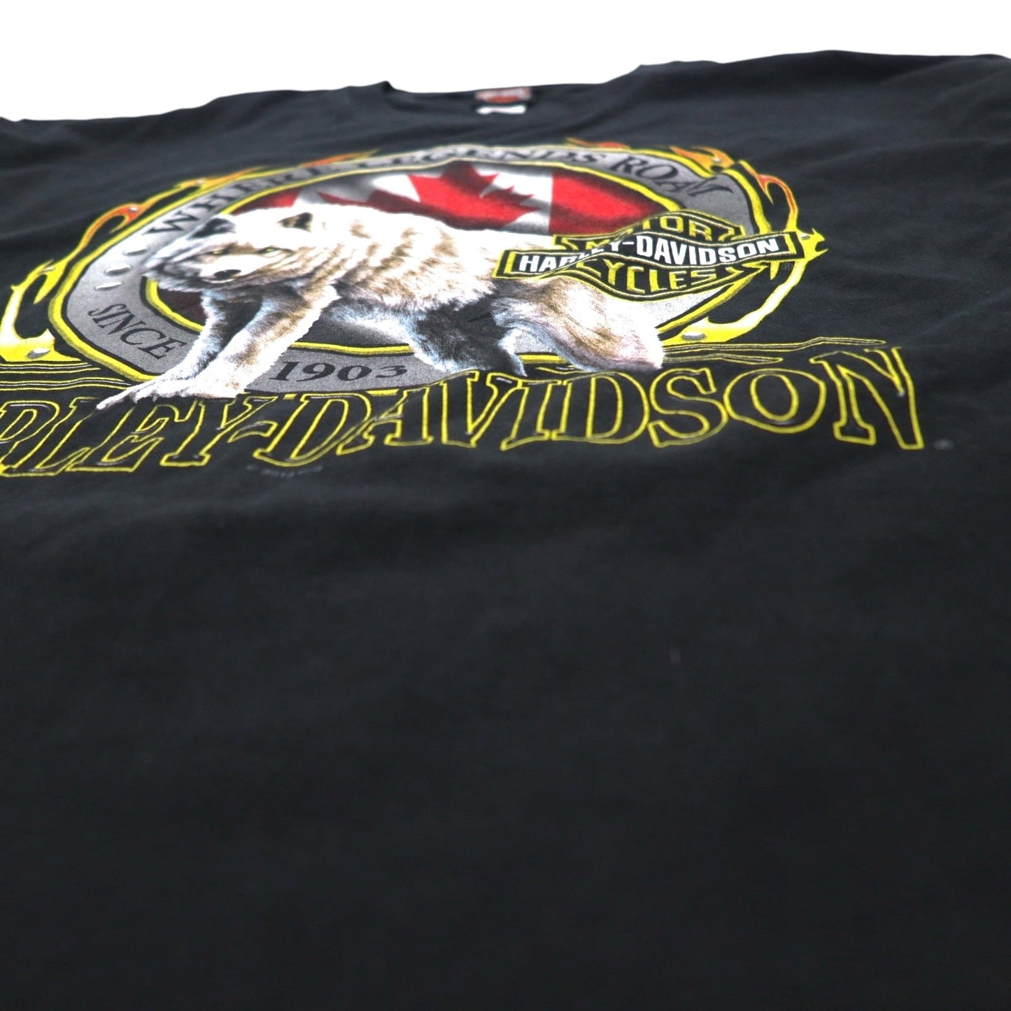 HARLEY DAVIDSON 両面プリント Tシャツ 2XL ブラック コットン ウルフ オオカミ アニマル ビッグサイズ