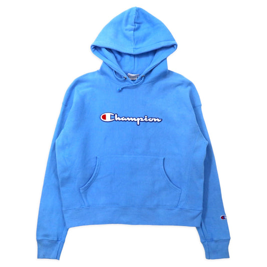 Champion リバースウィーブパーカー L ブルー コットン 裏起毛 スクリプトロゴ 青 単色タグ 復刻 REVERSE WEAVE