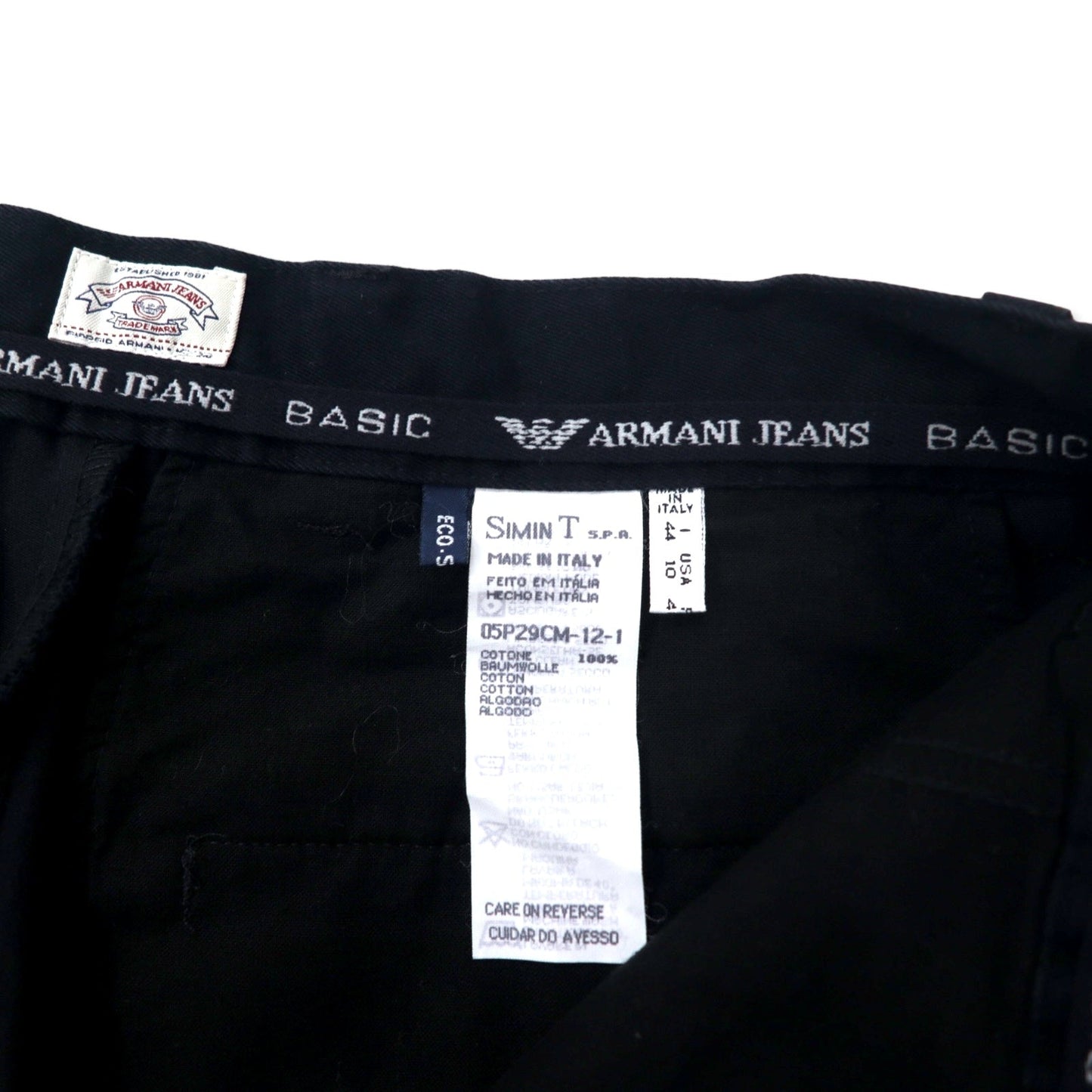 ARMANI JEANS イタリア製 テーパードパンツ 44 ブラック コットン 05P29CM PANTALONE 未使用品