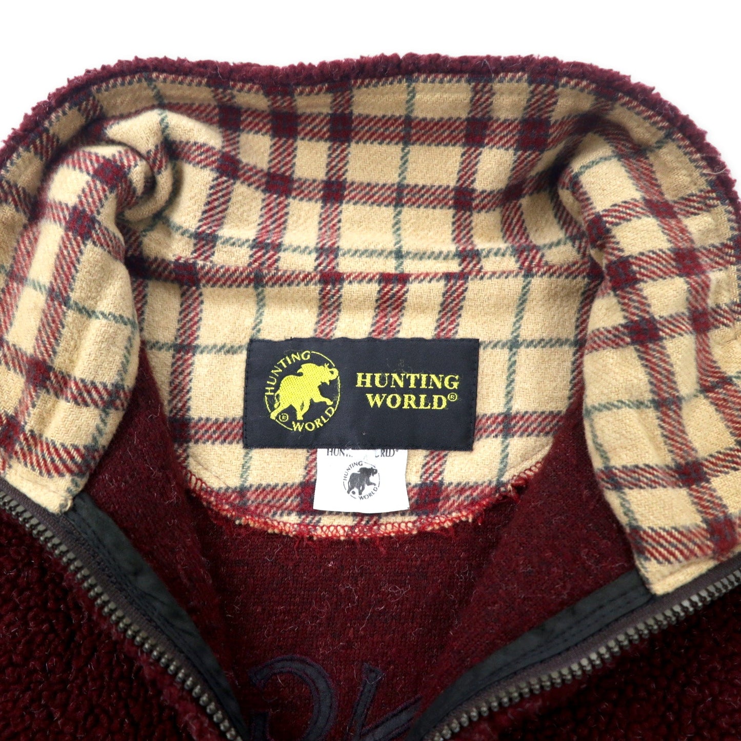 HUNTING WORLD イタリア製 ボアフリースジャケット M ボルドー ポリエステル バックロゴ刺繍