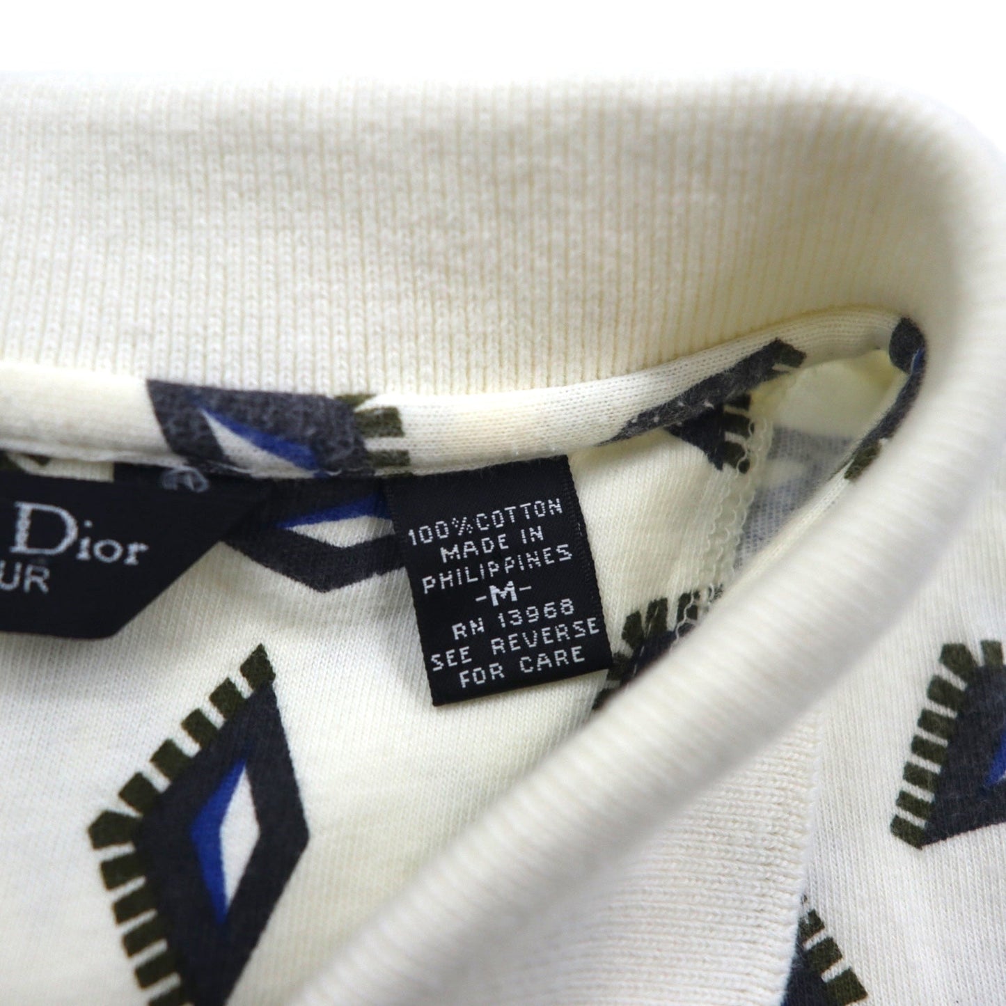 Christian Dior MONSIEUR オールド 総柄 ポロシャツ M ホワイト コットン