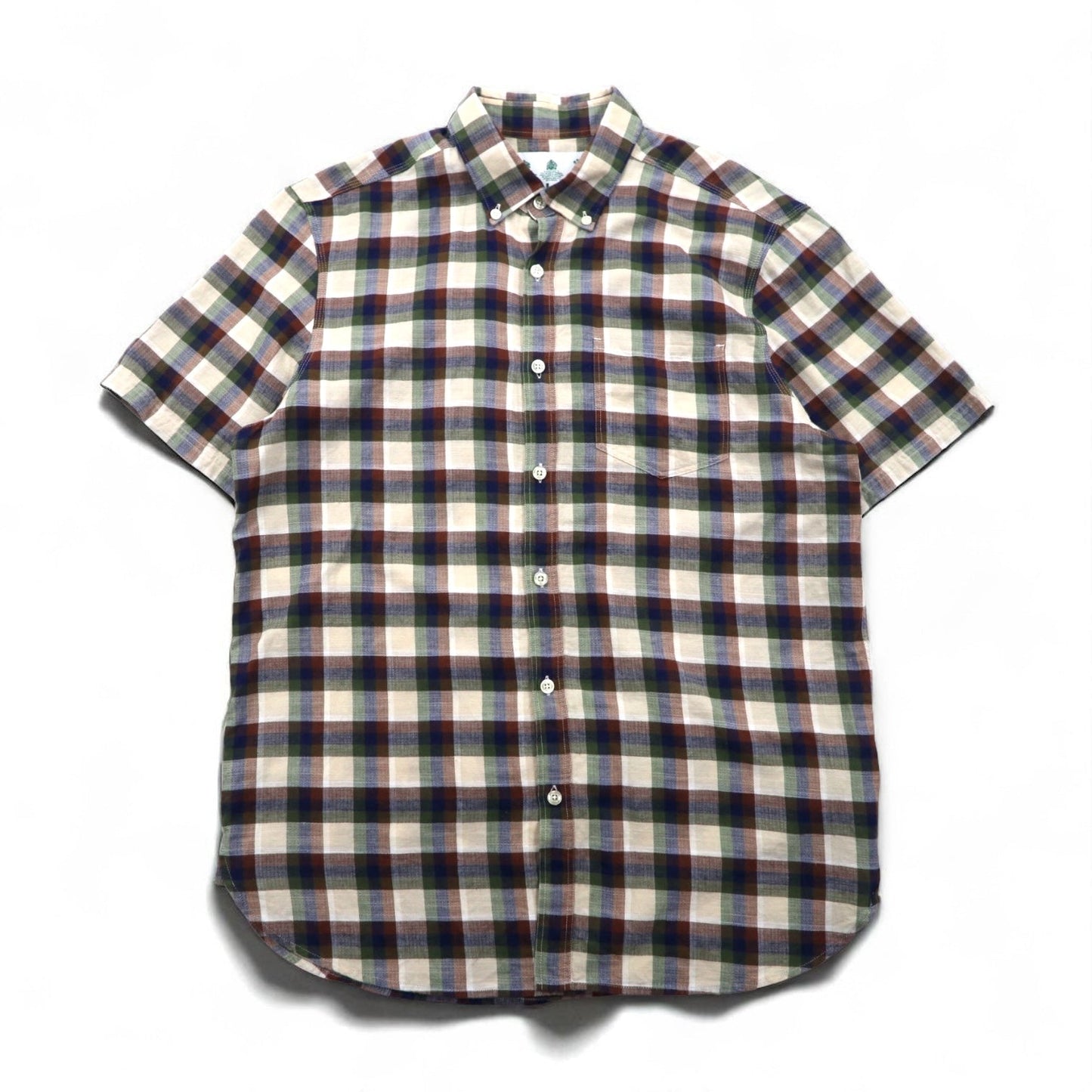 Barbour 半袖 ボタンダウンシャツ M ブラウン チェック コットン MSH5151BE11 ポルトガル製