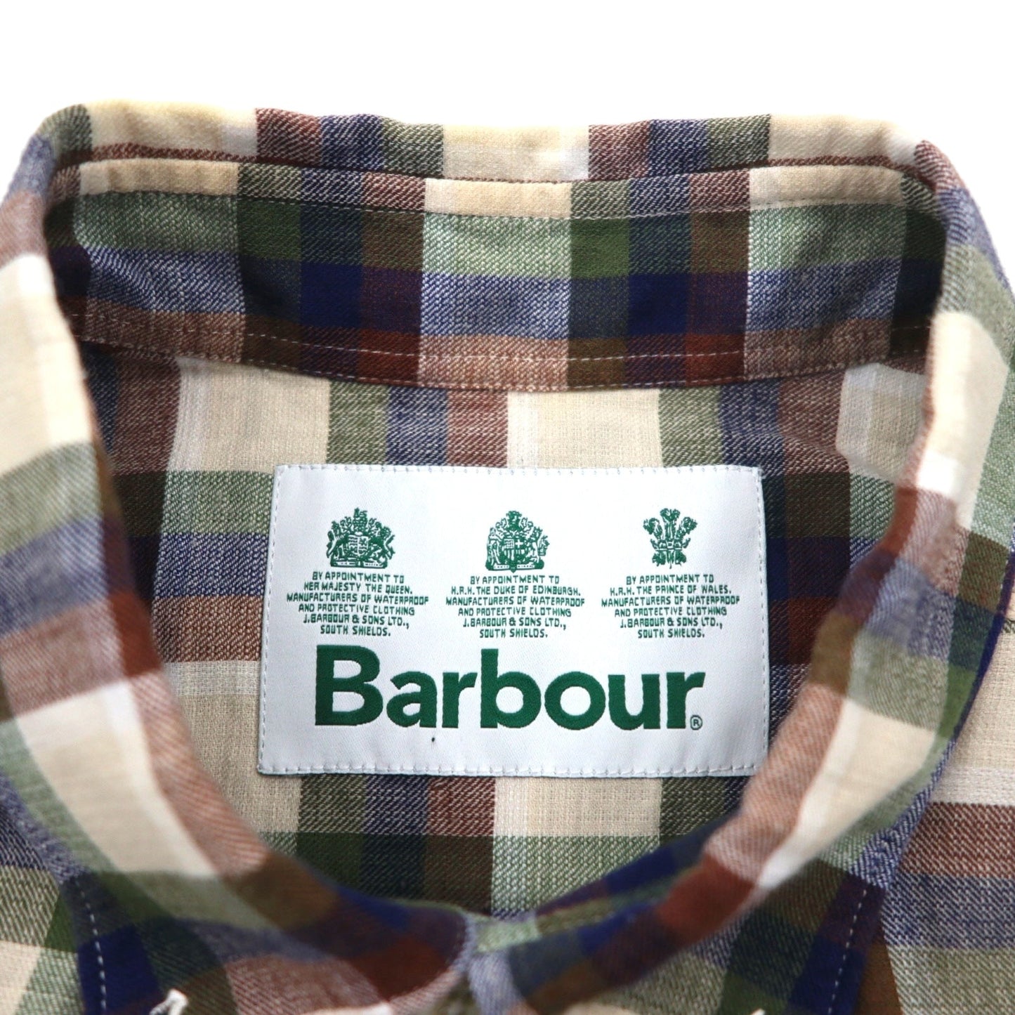 Barbour 半袖 ボタンダウンシャツ M ブラウン チェック コットン MSH5151BE11 ポルトガル製