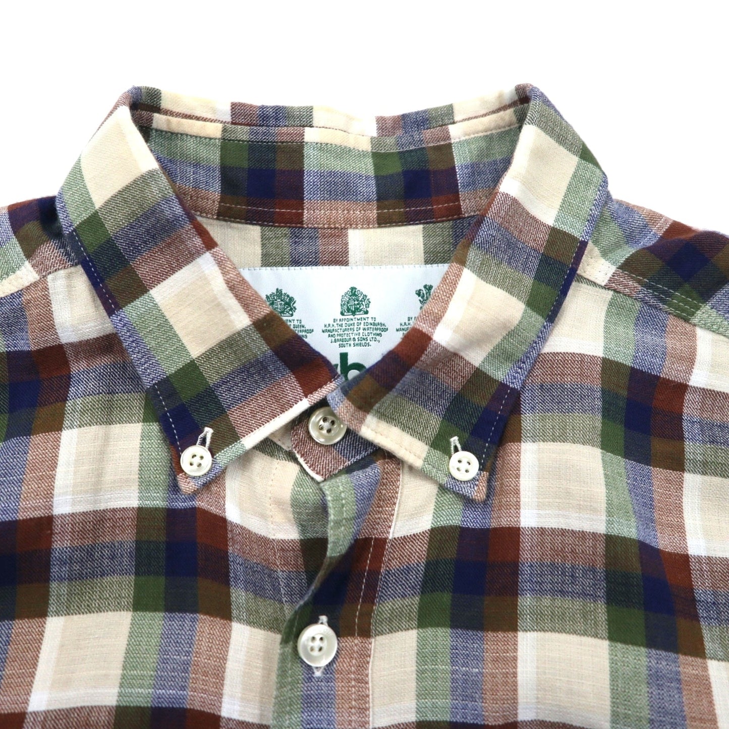 Barbour 半袖 ボタンダウンシャツ M ブラウン チェック コットン MSH5151BE11 ポルトガル製