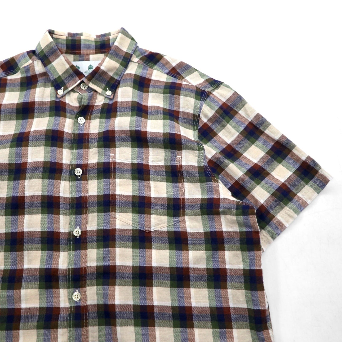 Barbour 半袖 ボタンダウンシャツ M ブラウン チェック コットン MSH5151BE11 ポルトガル製