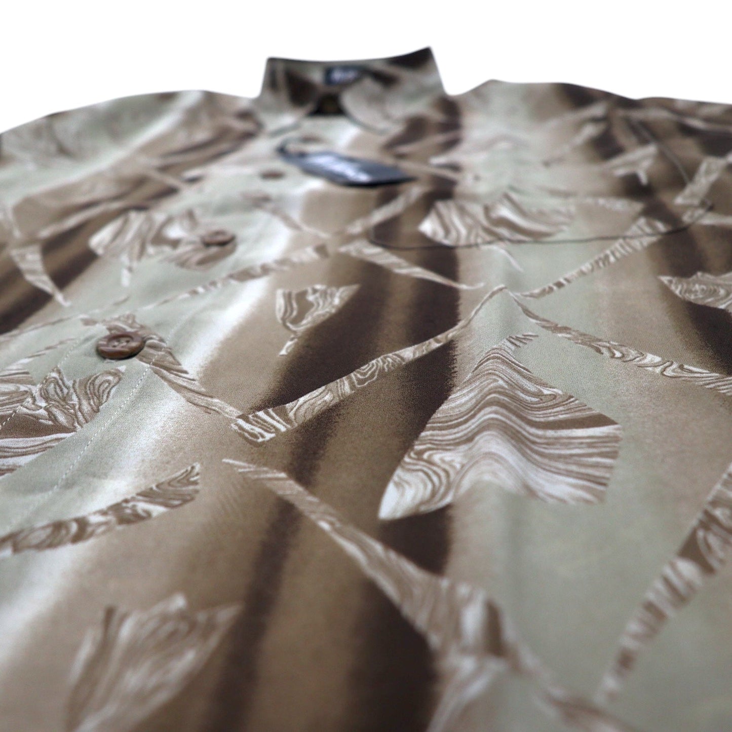 Vintage 90s Japan Made Retro Shirt JOLLY ARUKON 総柄 ポリシャツ M ブラウン 未使用品