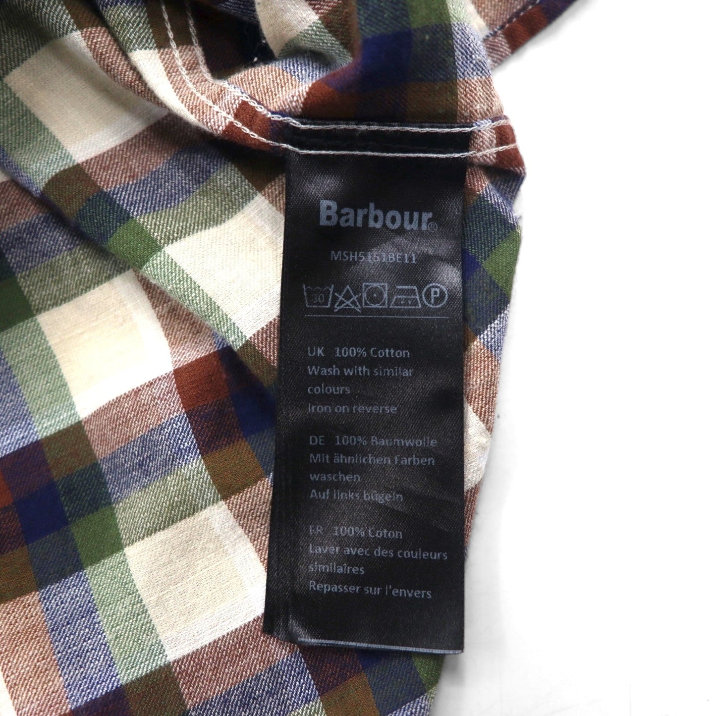 Barbour 半袖 ボタンダウンシャツ M ブラウン チェック コットン MSH5151BE11 ポルトガル製