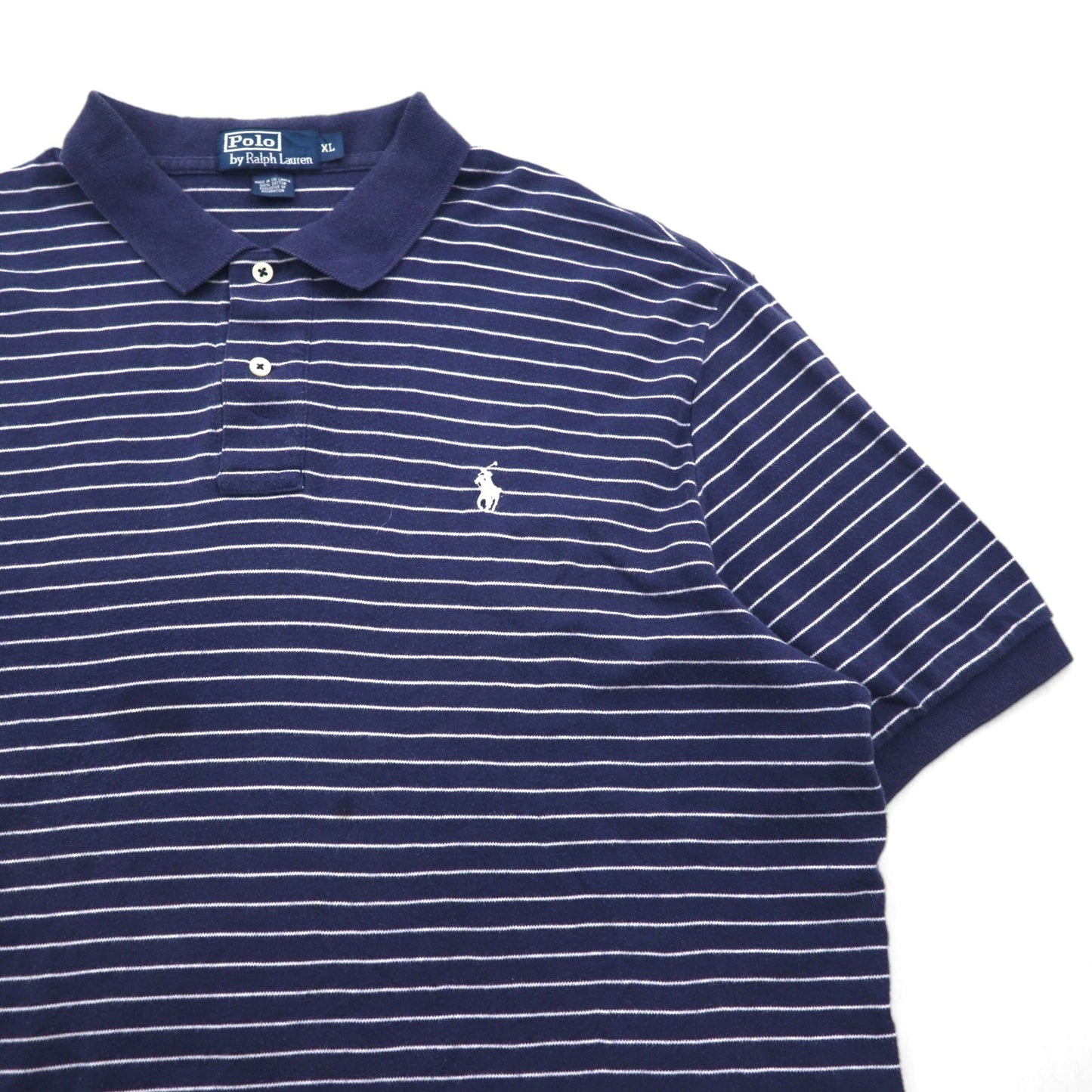 Polo by Ralph Lauren 90年代 ボーダー ポロシャツ XL ネイビー コットン スモールポニー刺繍