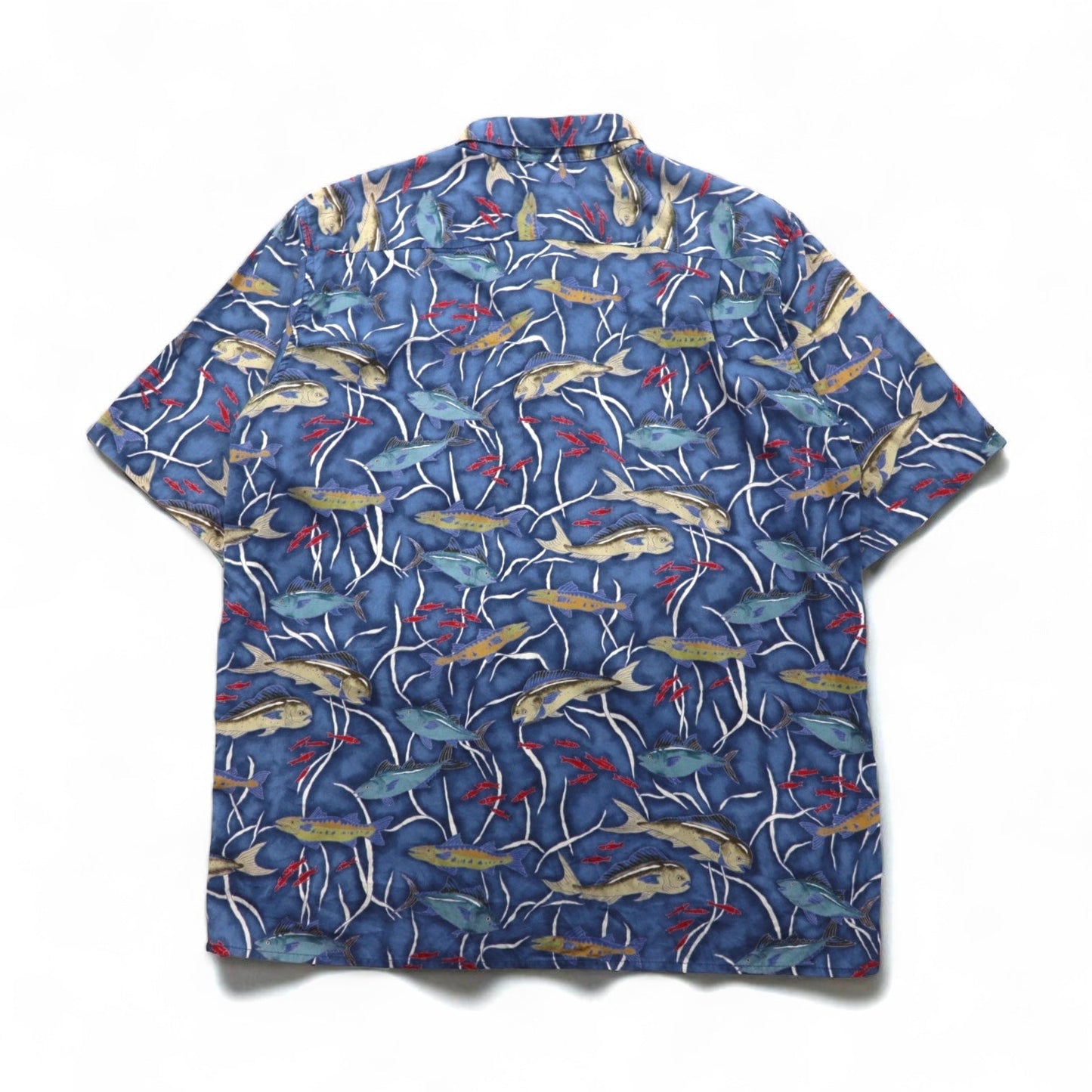 Reyn Spooner 80年代 ハワイ製 ダイアモンドヘッドタグ アロハシャツ L ネイビー コットン EGYPTIAN COTTON 魚モチーフ