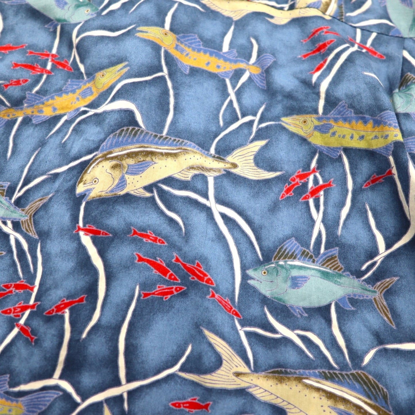 Reyn Spooner 80年代 ハワイ製 ダイアモンドヘッドタグ アロハシャツ L ネイビー コットン EGYPTIAN COTTON 魚モチーフ