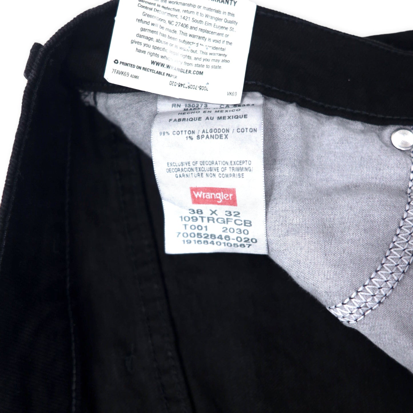 Wrangler ブラック デニムパンツ 38 レギュラーフィット メキシコ製 未使用品