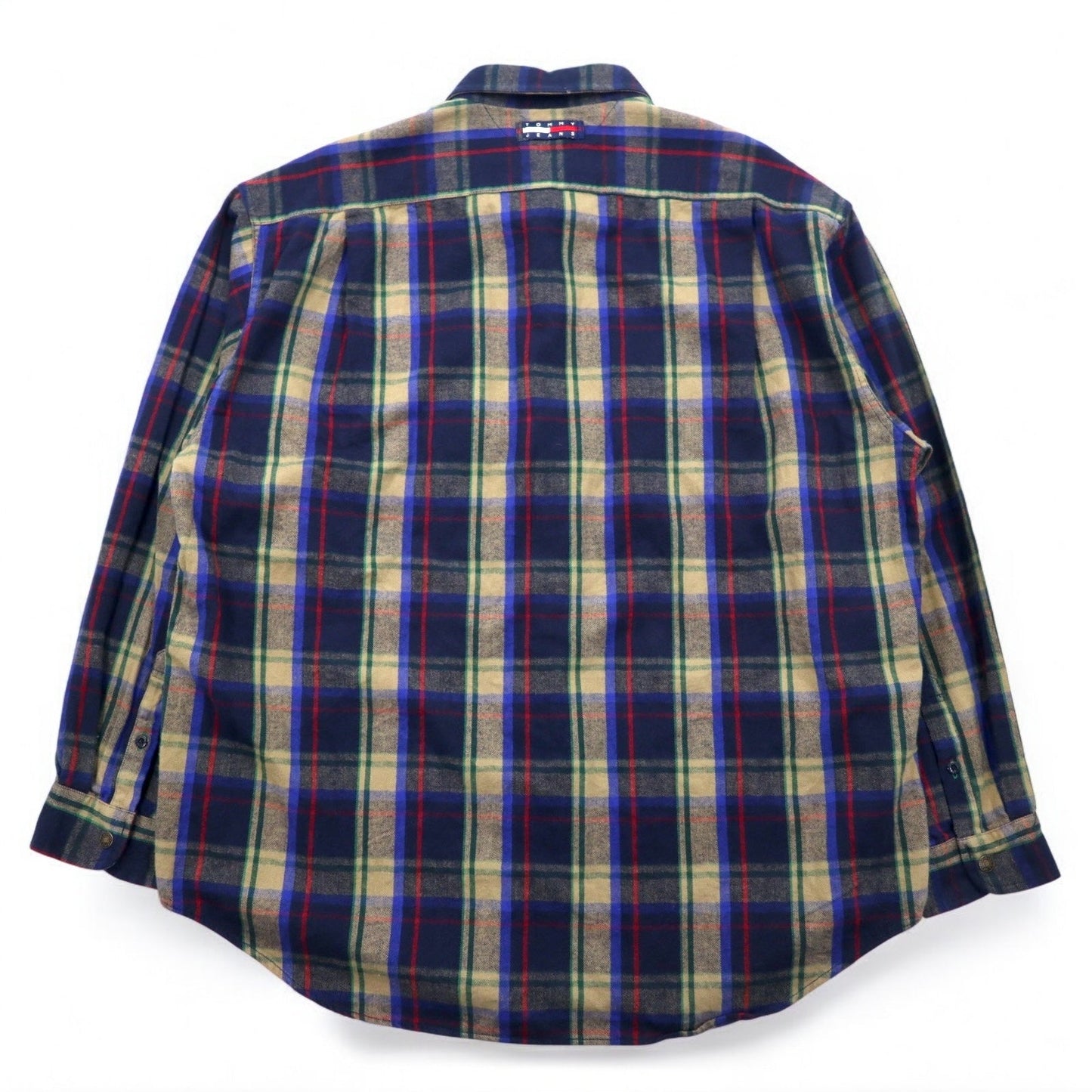 TOMMY JEANS 90年代 フランネルシャツ XL ネイビー チェック コットン スナップボタン 未使用品