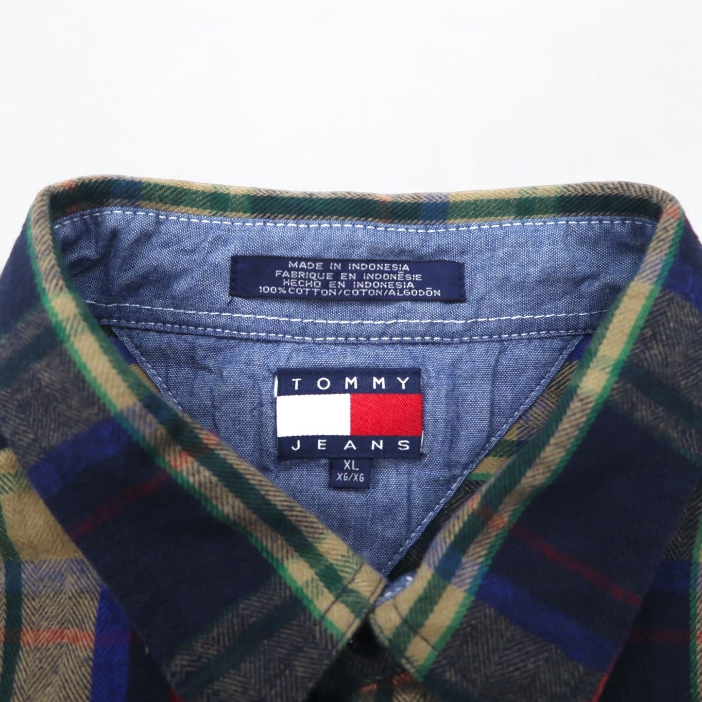 TOMMY JEANS 90年代 フランネルシャツ XL ネイビー チェック コットン スナップボタン 未使用品