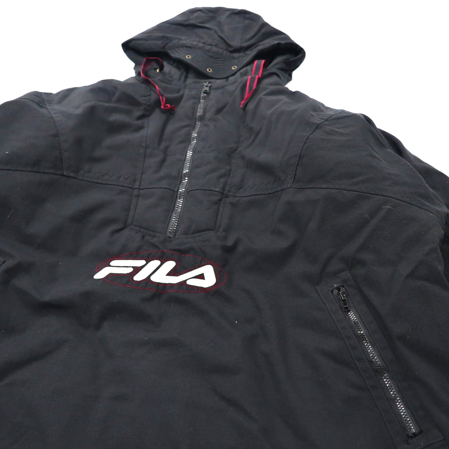 FILA ダウン アノラックパーカー XL ブラック ナイロン ロゴ刺繍 ビッグサイズ 90年代