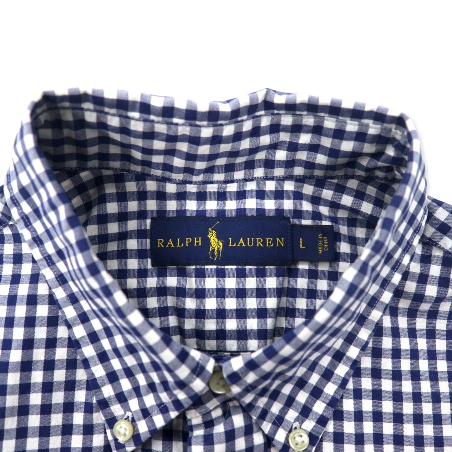 RALPH LAUREN ギンガムチェック ボタンダウンシャツ L ブルー コットン スモールポニー刺繍