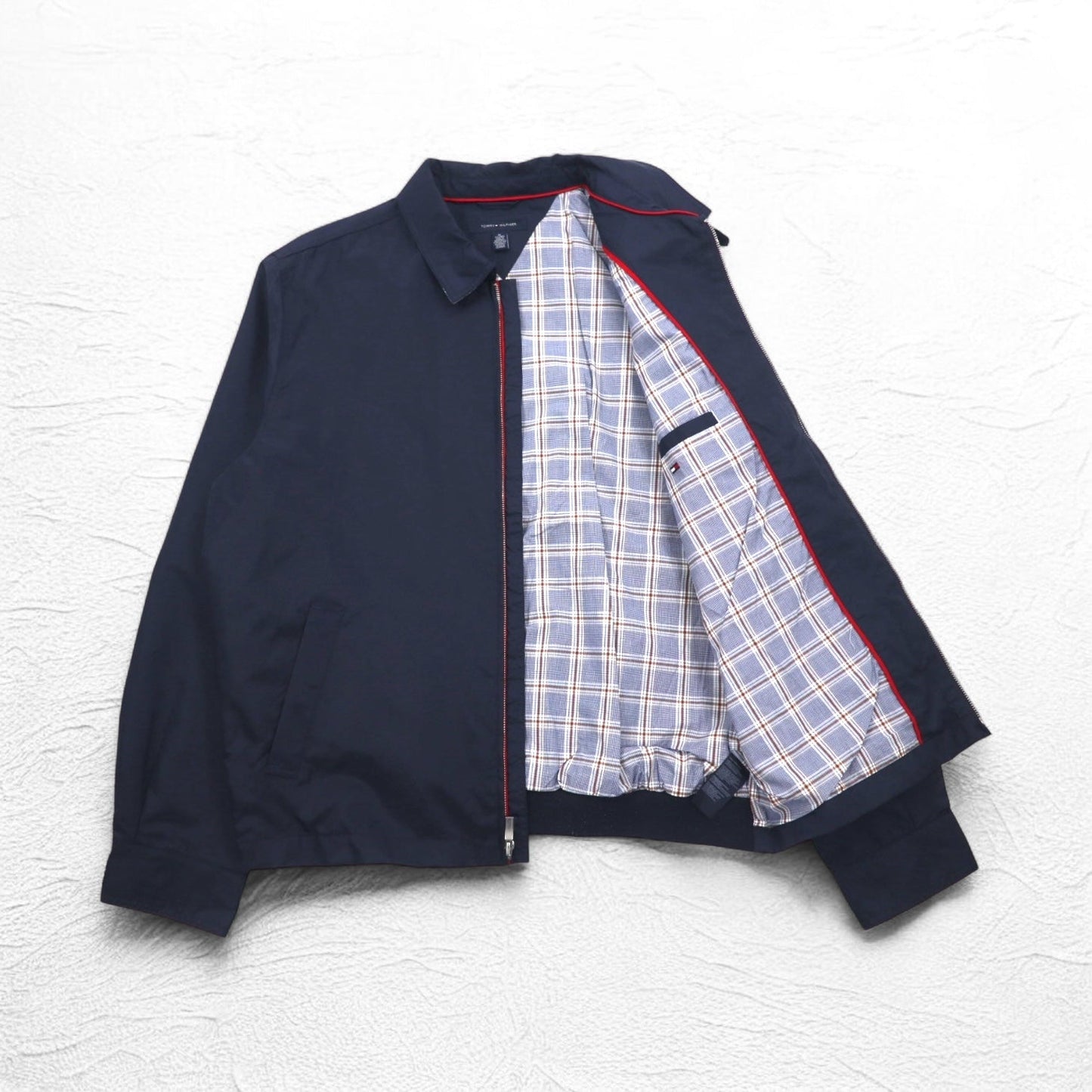TOMMY HILFIGER スウィングトップ ハリントンジャケット XL ネイビー ナイロン 裏地チェック ワンポイントロゴ刺繍