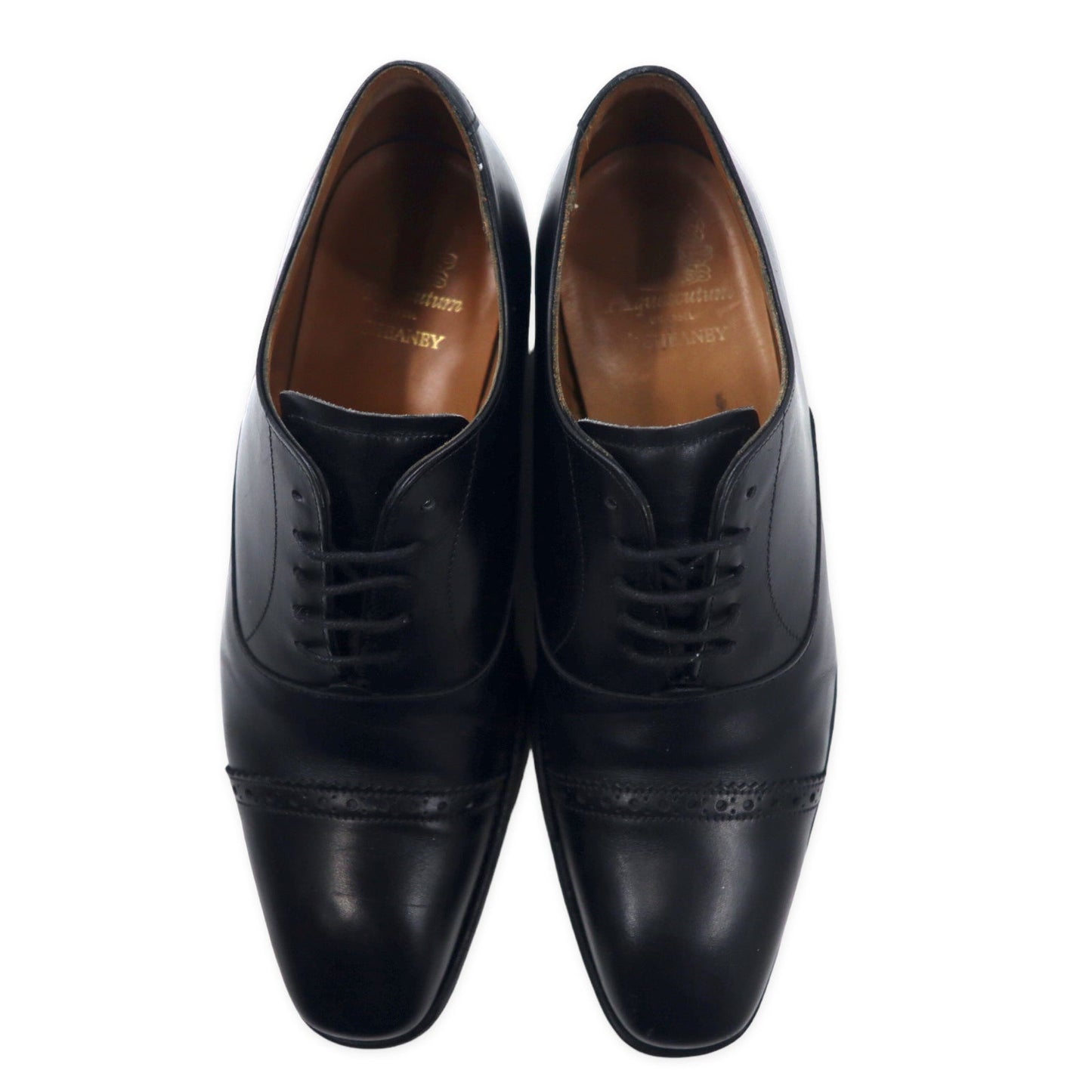 CHEANEY イングランド製 Aquascutum別注 ストレートチップ ドレスシューズ 25.5cm ブラック レザー セミブローグ 10298
