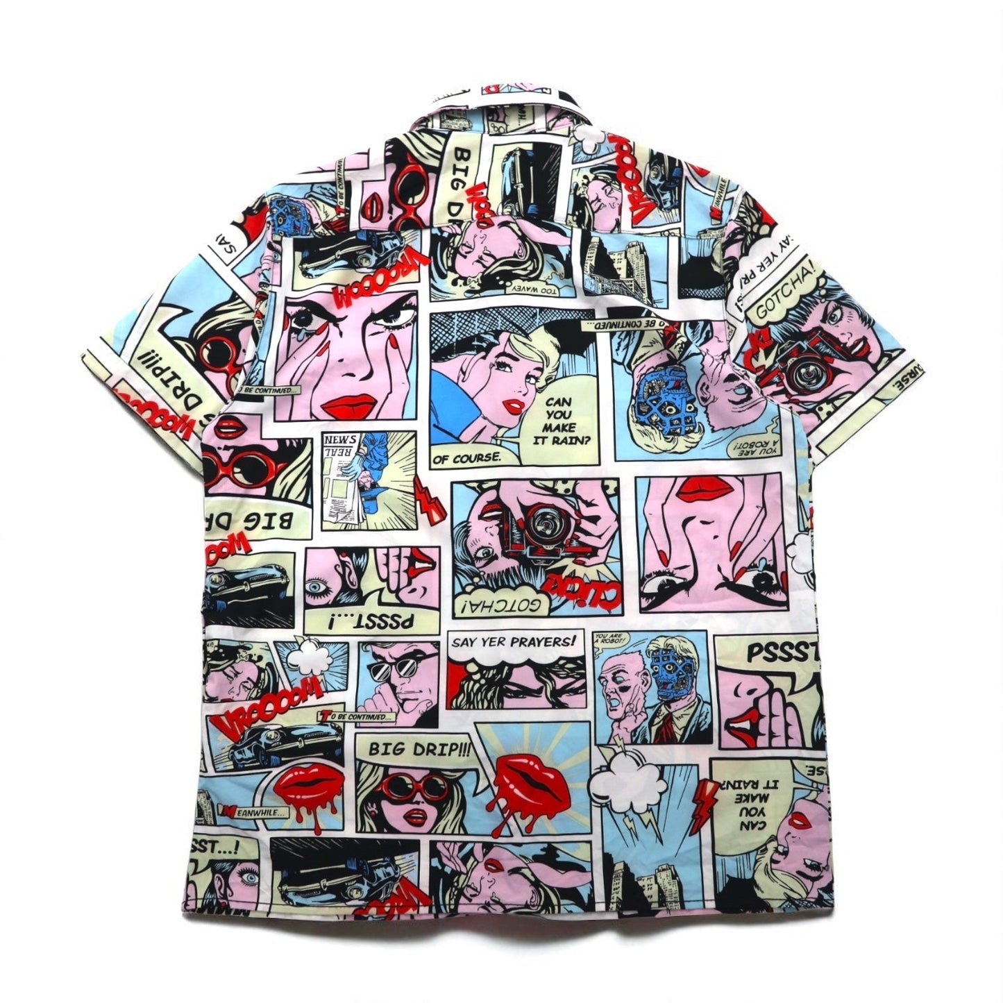 OH SNAP BY DRILL CLOTHING Co. アメコミ 半袖 シャツ L マルチカラー 総柄 ポップアート ストレッチ