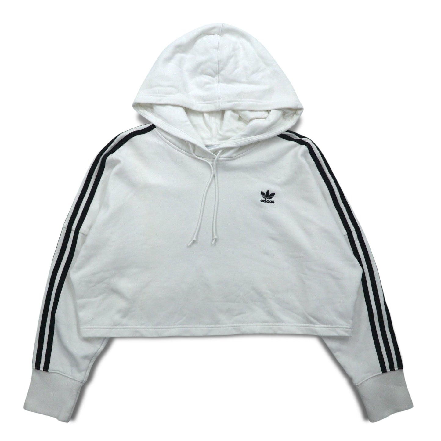 adidas originals クロップド ショート丈 パーカー XL ホワイト トレフォイルロゴ 3ストライプ ED7555