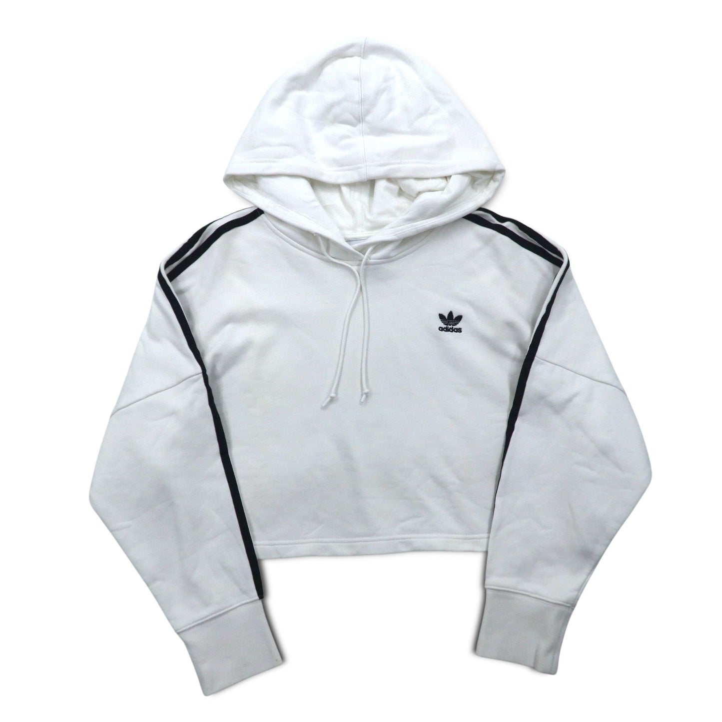 adidas originals クロップド ショート丈 パーカー XL ホワイト トレフォイルロゴ 3ストライプ ED7555