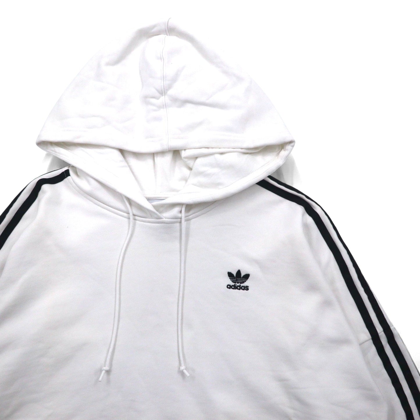 adidas originals クロップド ショート丈 パーカー XL ホワイト トレフォイルロゴ 3ストライプ ED7555