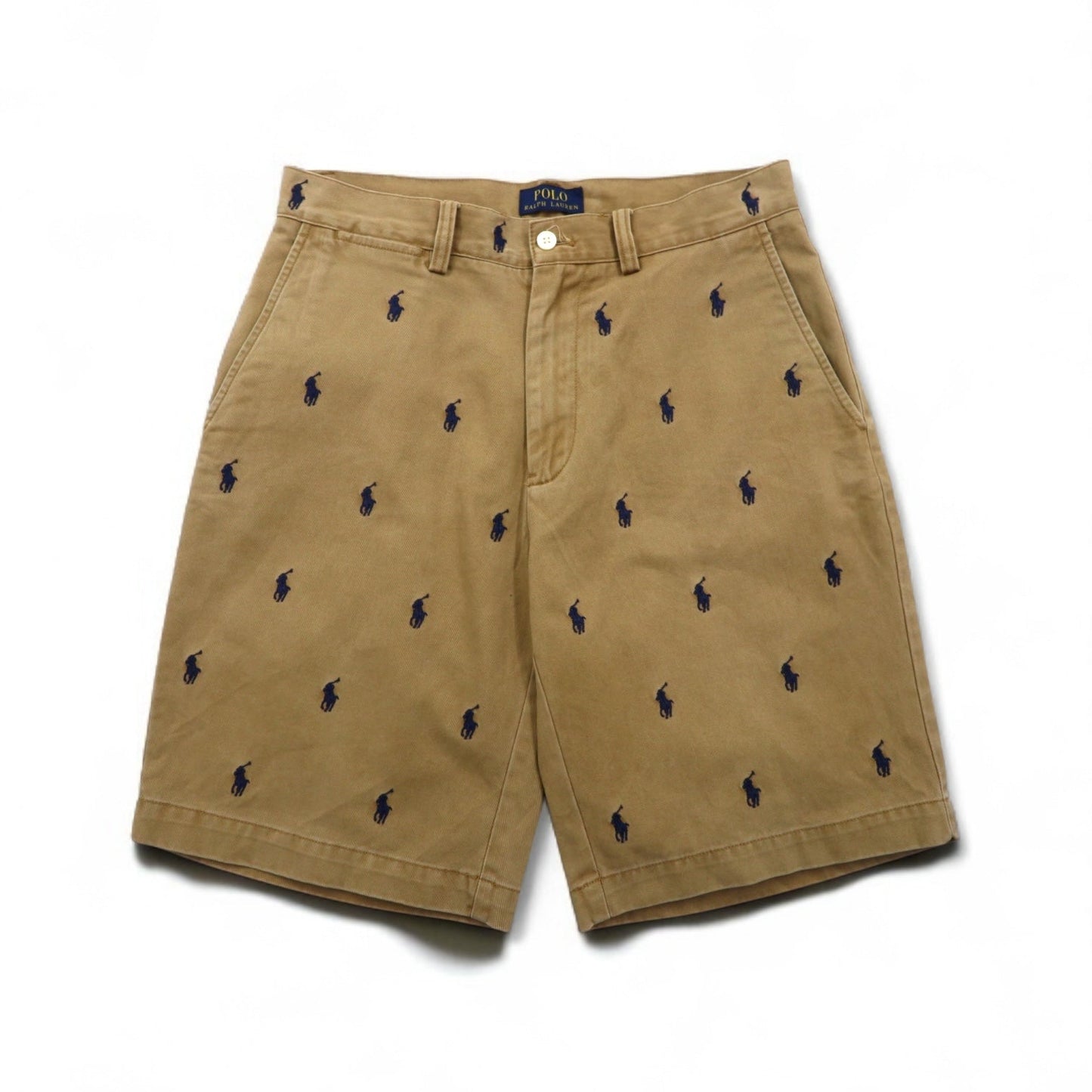 POLO RALPH LAUREN オールオーバーポニー刺繍 ショート チノパンツ S ベージュ コットン